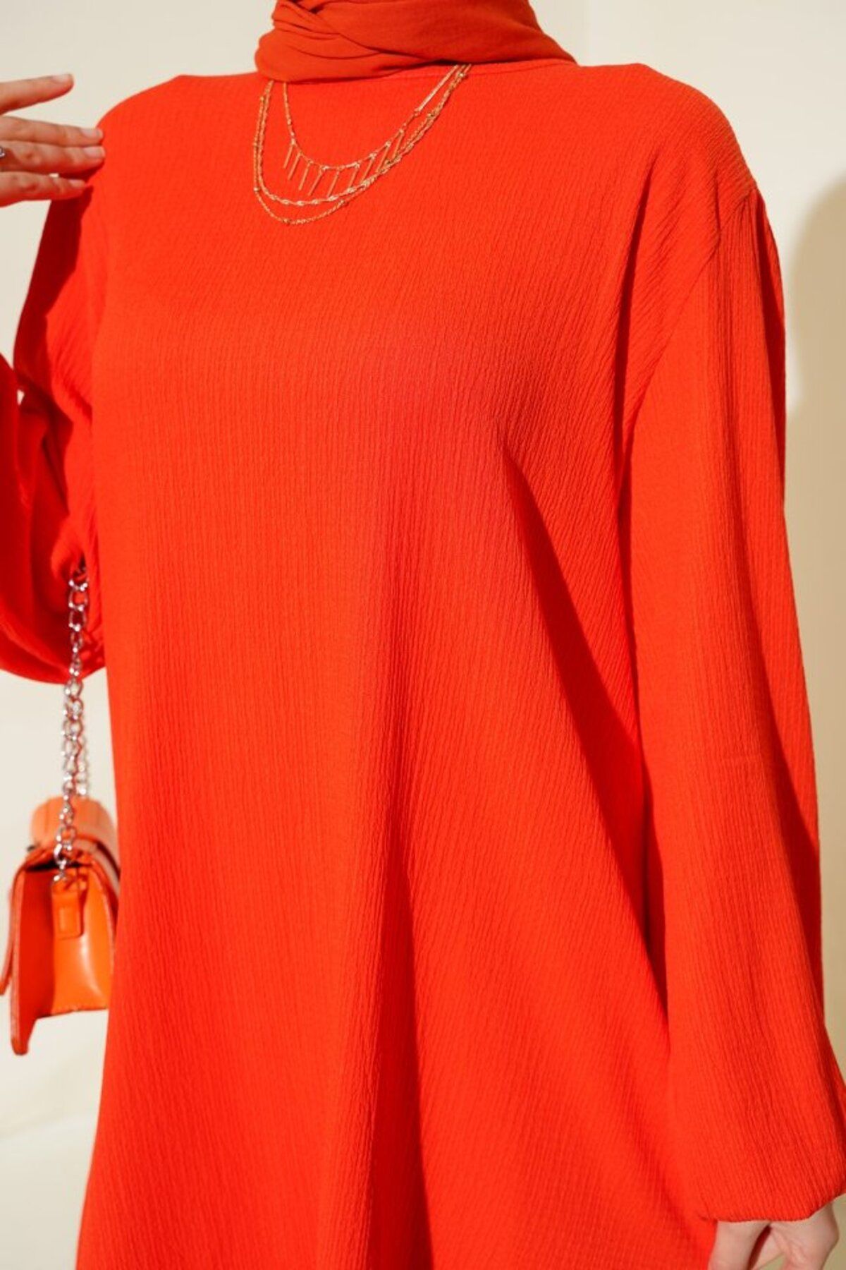 leyla sanat sanata yeni bir bakış açısı-Leyla New Perspective on Art Orange Tunic Pants Bottom Top Set 6663 3