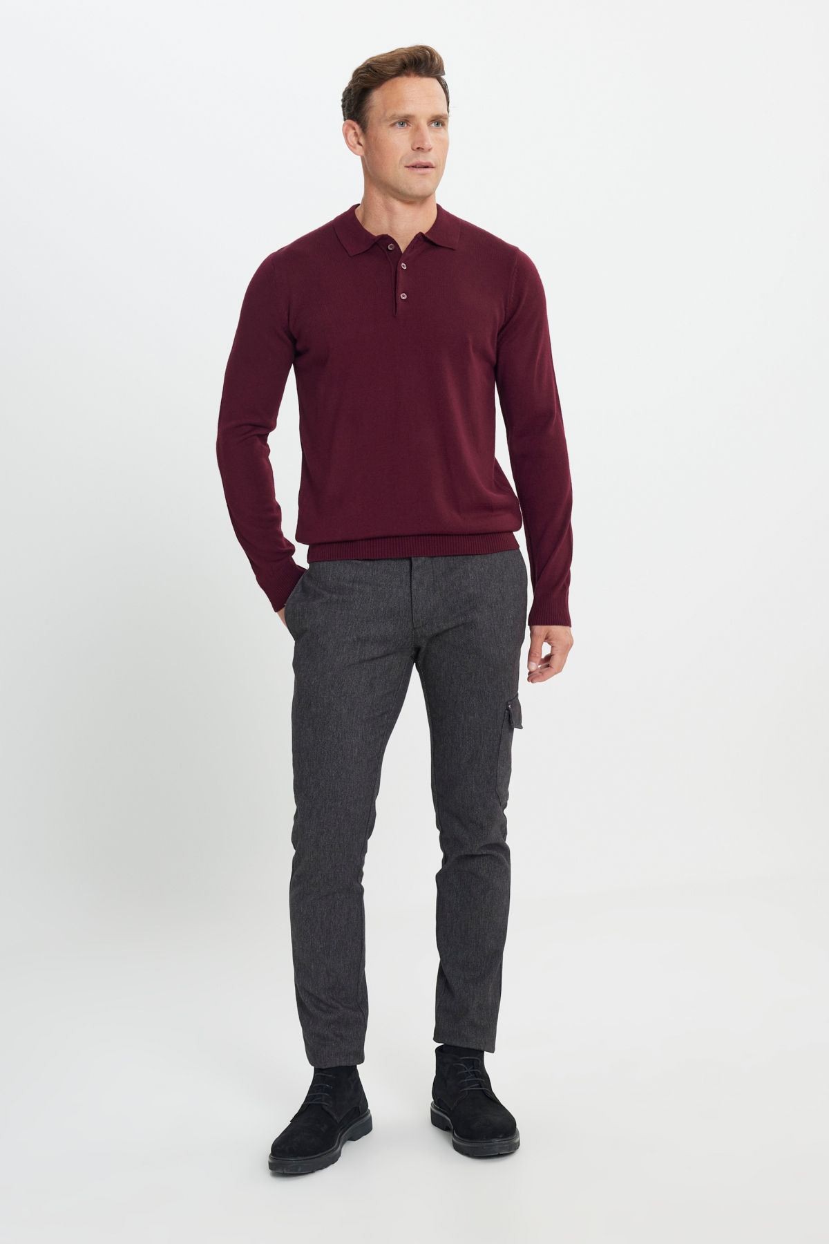 AC&Co / Altınyıldız Classics-Men's Burgundy Anti-Pilling Fabric Standard Fit Polo Collar Knitwear 2