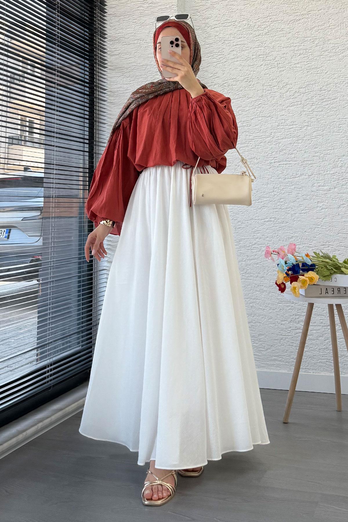 MELEK ARAZ  Premium Vual Crush Etek - Beyaz