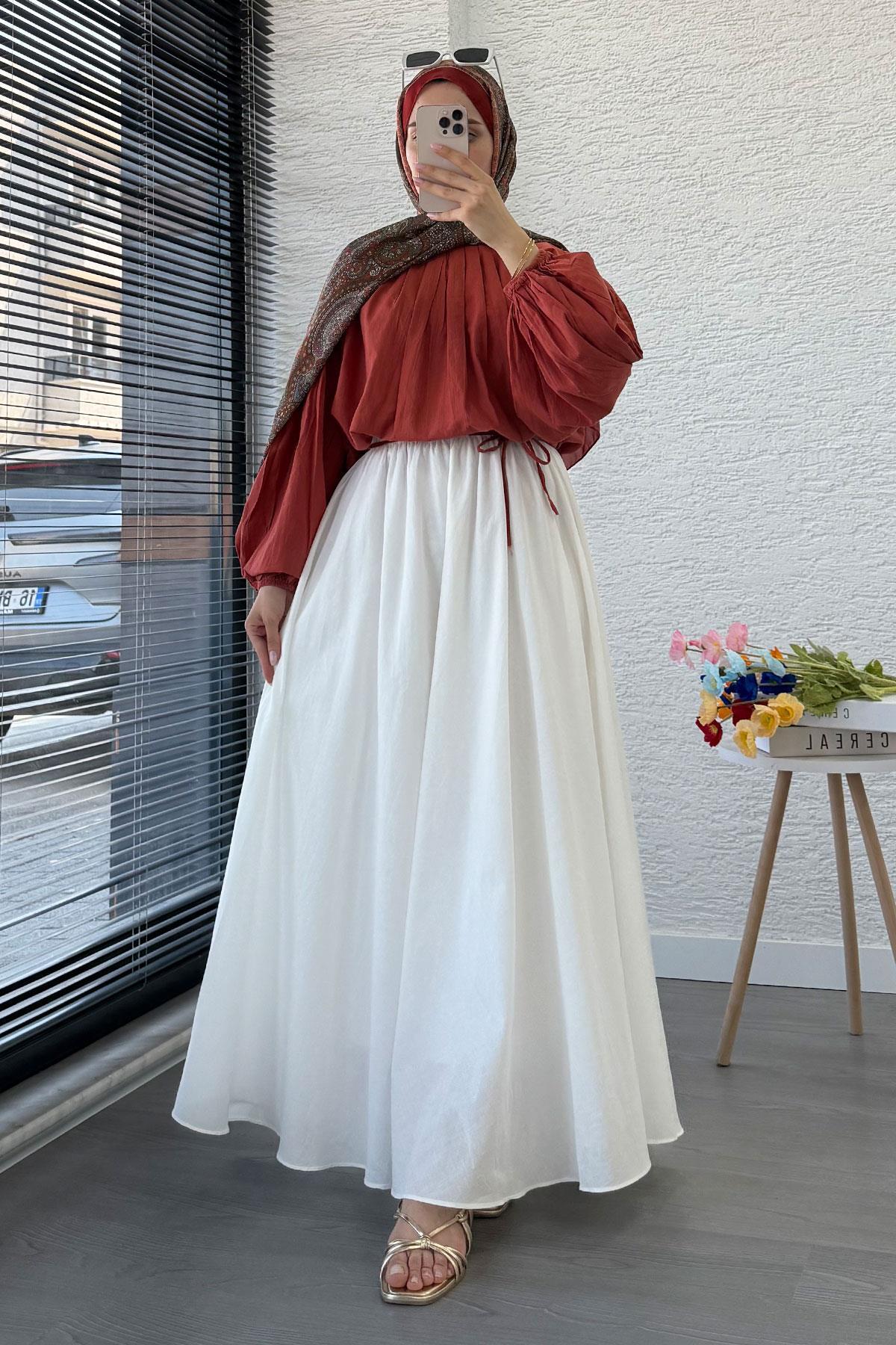 MELEK ARAZ  Premium Vual Crush Etek - Beyaz - Görsel 2