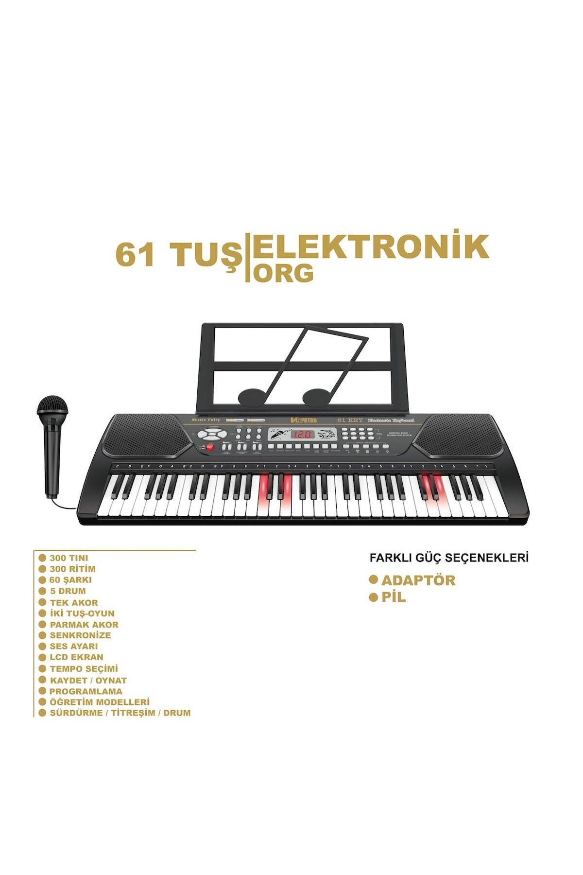 Tfl-328-21 Vlektro ارگ الکترونیکی بزرگ ۶۱ کلیدی با جعبه و صفحه نمایش LCD بزرگ