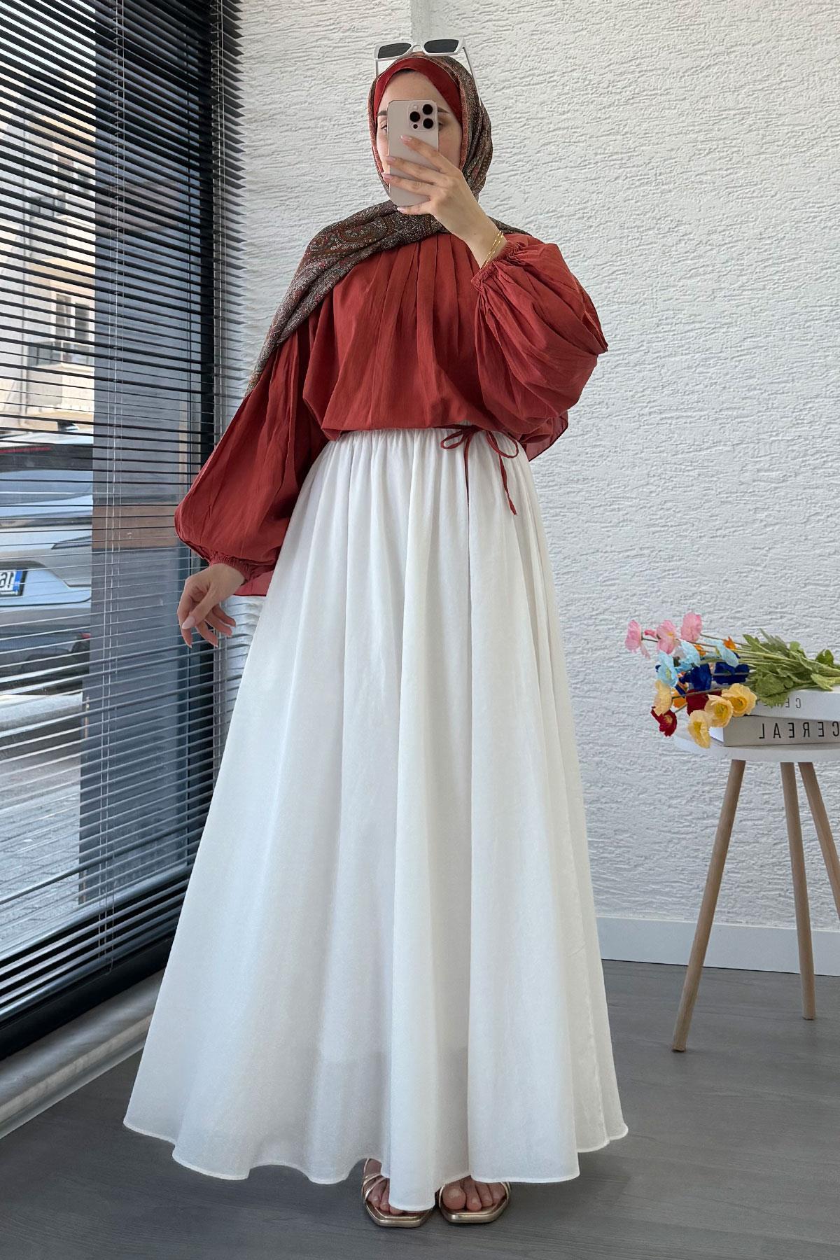 MELEK ARAZ  Premium Vual Crush Etek - Beyaz - Görsel 3