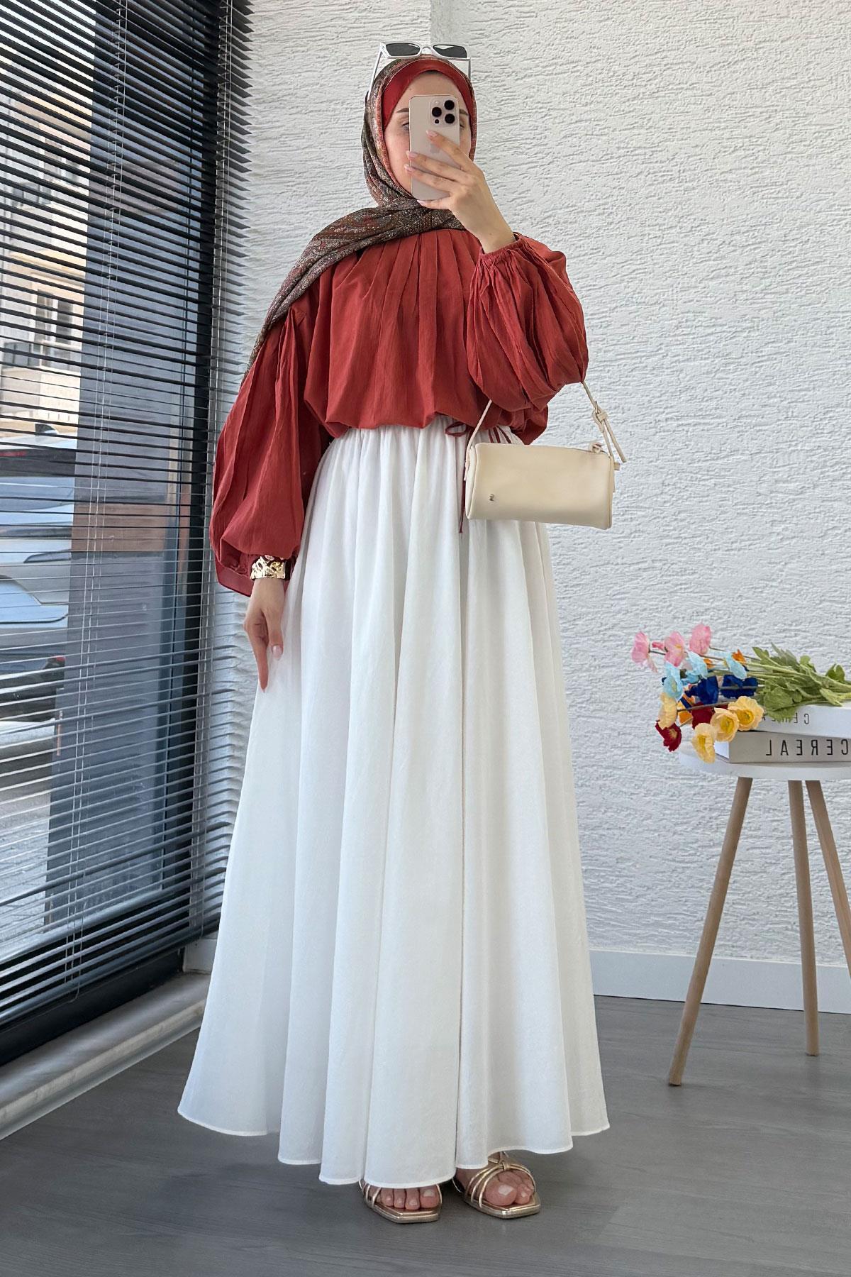 MELEK ARAZ  Premium Vual Crush Etek - Beyaz - Görsel 6