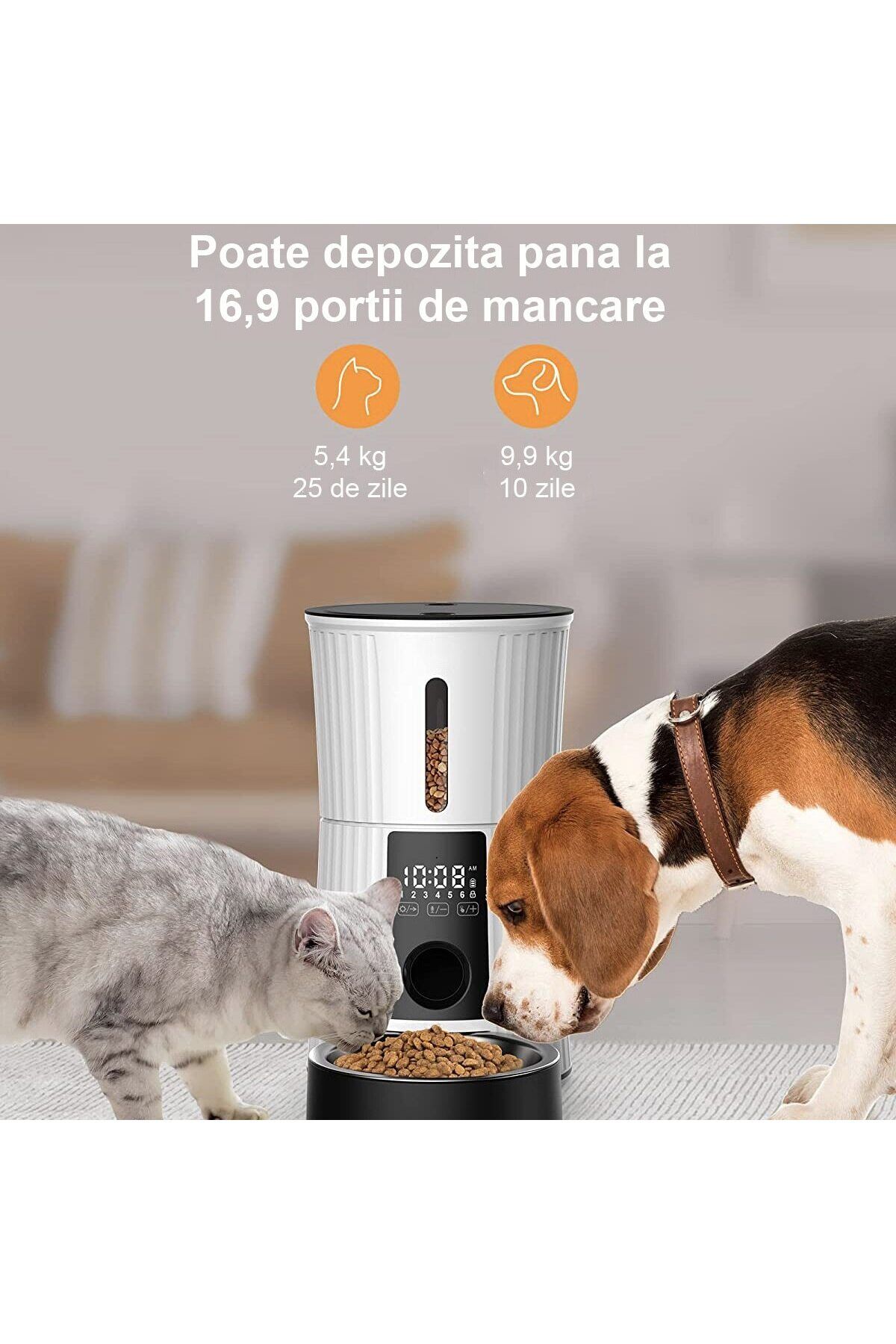 WowStep-Hranitor Automat pentru Caini si Pisici, Inregistrare Voce, 4l, Adapator, 6 Mese Automate, Alb 4