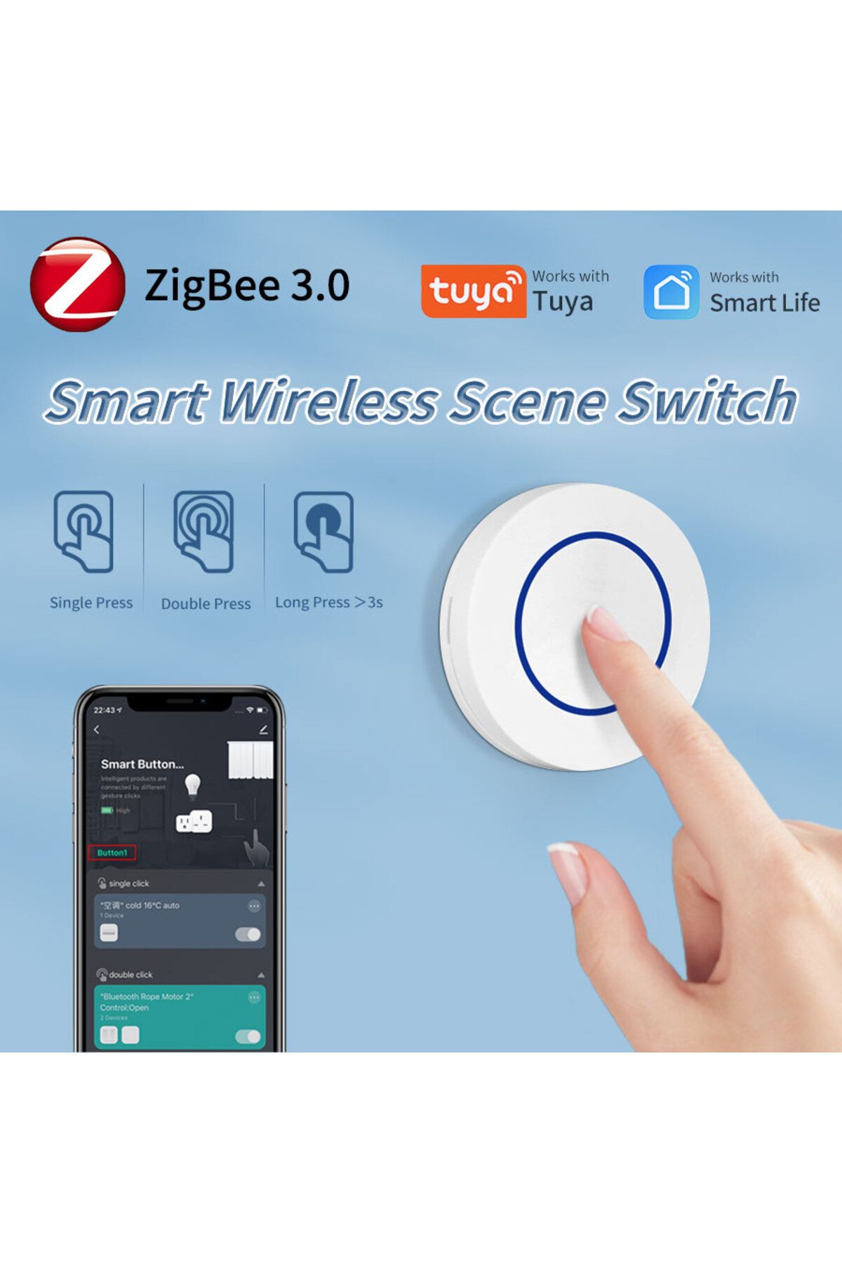 GGBEE-Need Tuya Gateway Zigbee Tuya Smart Remote Control Push Button Multi-scene Linkage Switch Works with 1