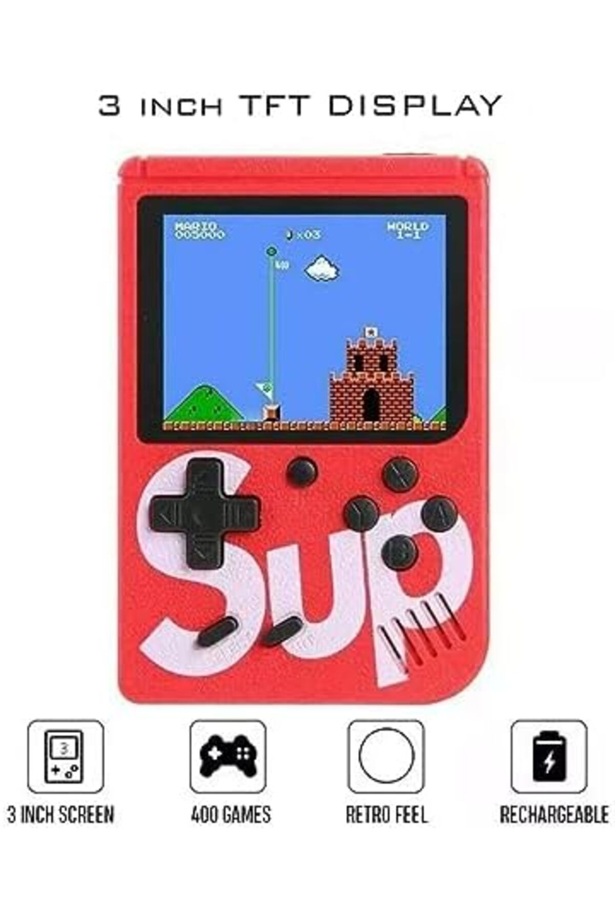Yuwell-YU WELL 400 in 1 SUP GAMEBOX Cl00 in 1 SUP GAMEBOX Classic Retro Gaming Console (Single Player, Red) 4