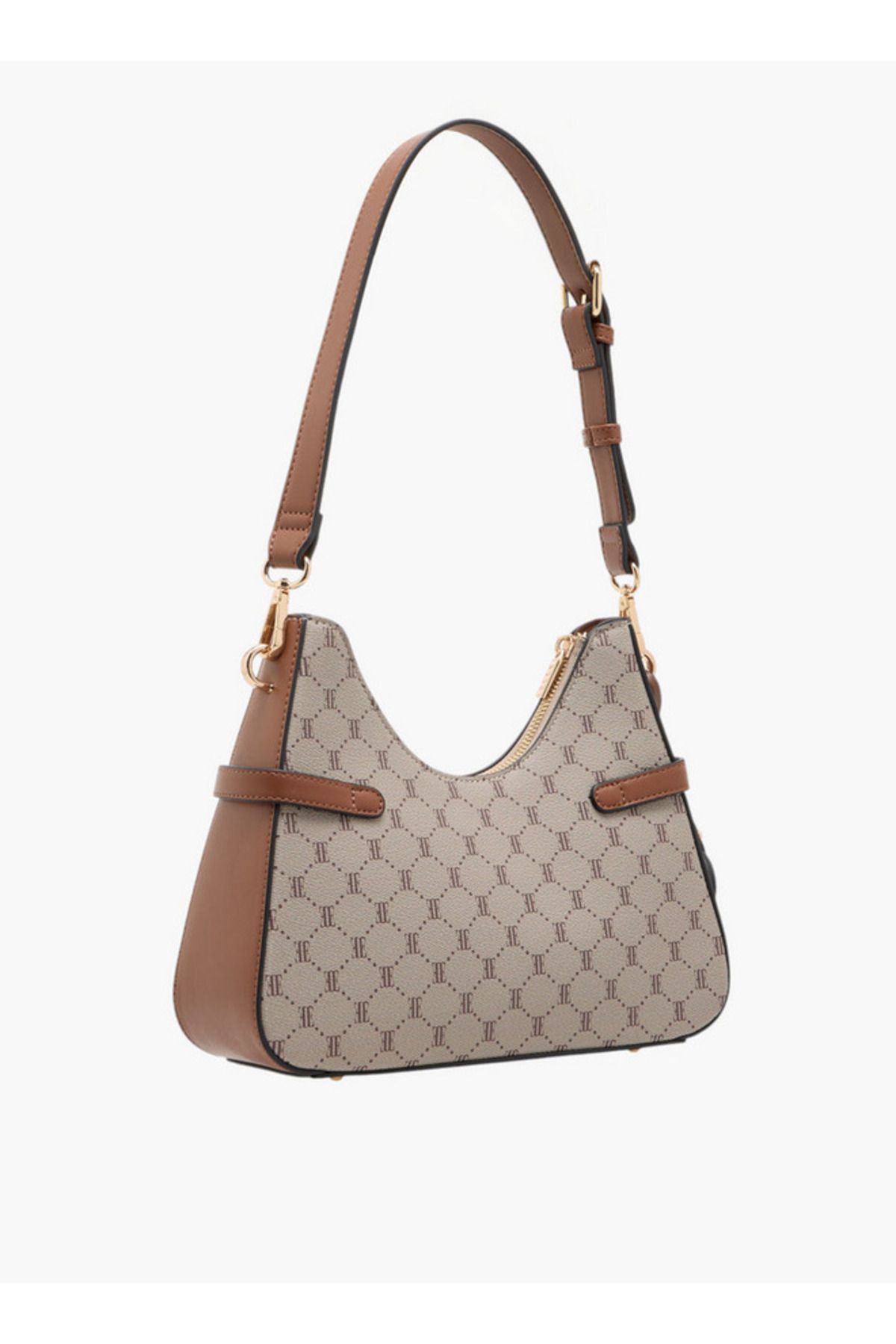 ELLE-Monogram Print Shoulder Bag with Detachable Strap and Zip Closure 3