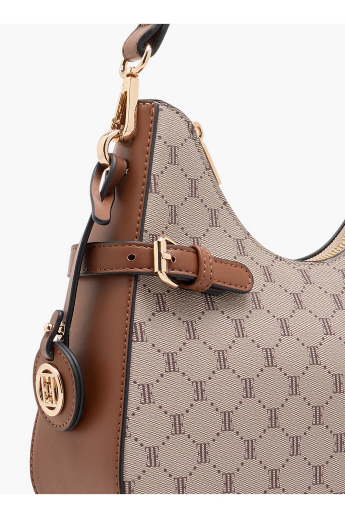 ELLE-Monogram Print Shoulder Bag with Detachable Strap and Zip Closure 4