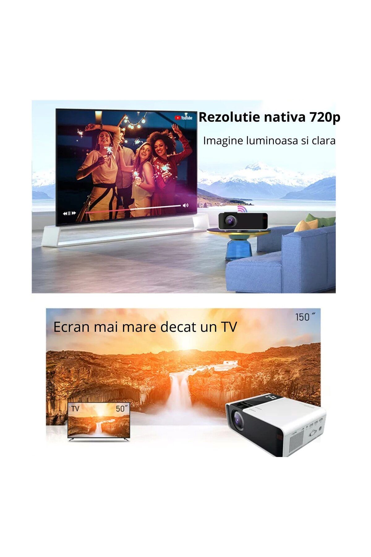 WowStep-Videoproiector, GSW100 Android, 4000 Lumeni, HD, LED, HDMI, VGA, AV, USB, Mirroring Android/IOS 3
