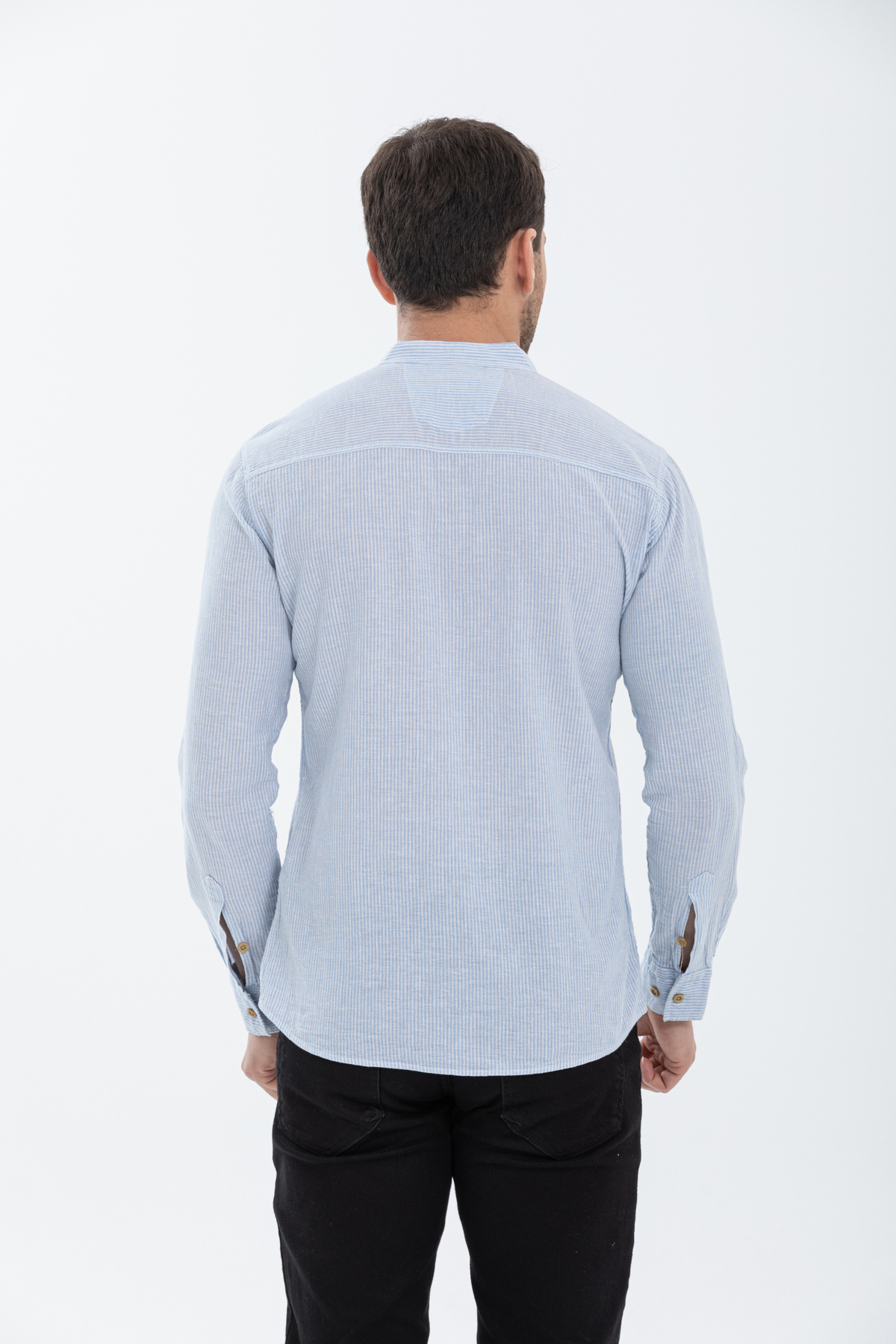 Klothy  Erkek Uzun Kol Hakim Yaka Çizgili Keten Gömlek 2447 - Görsel 4