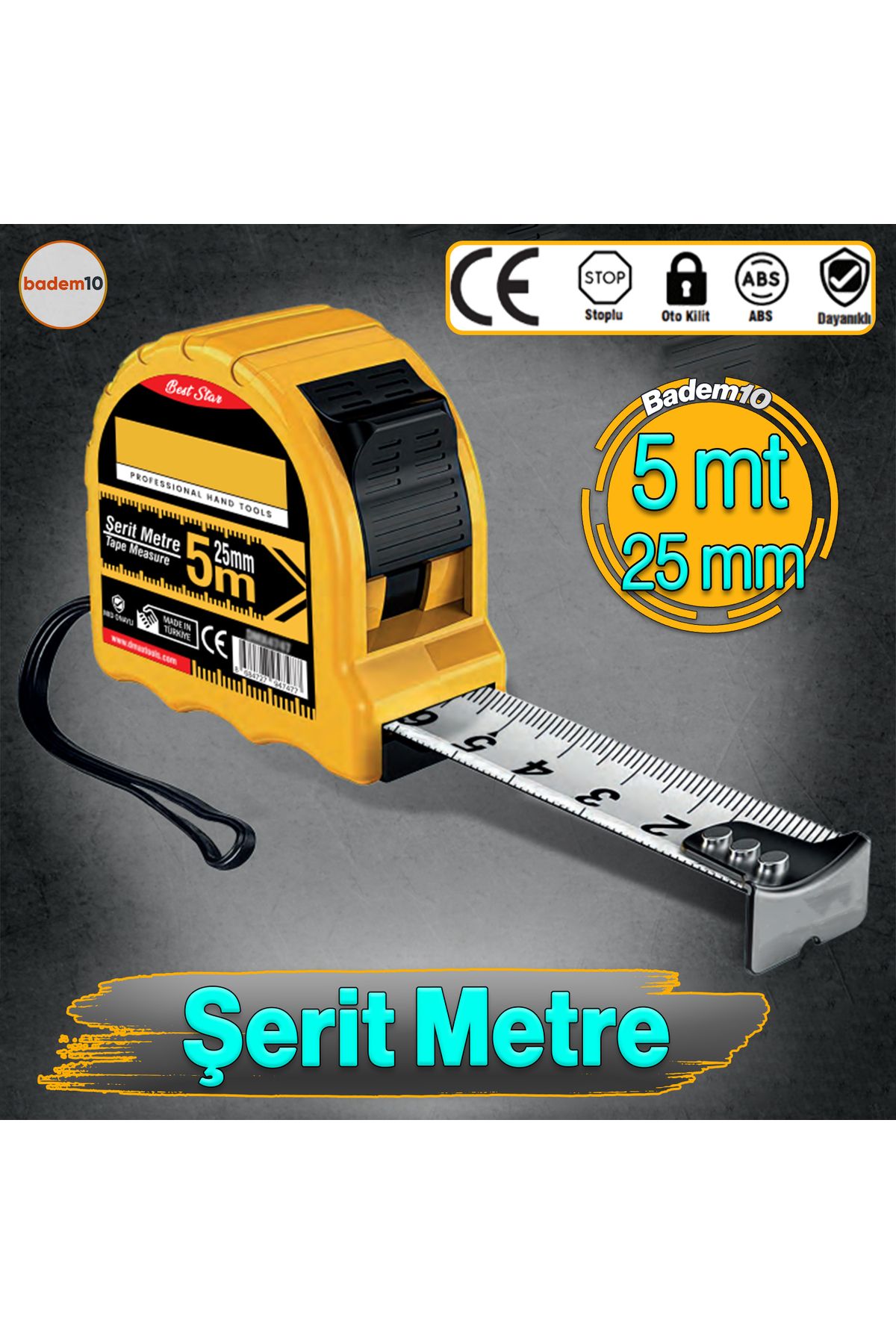 Badem10-Construction Site Tape Measure Shockproof Interlocking 5 Meters X 25 mm Auto Locking Tape Measure Measuring Tool 2
