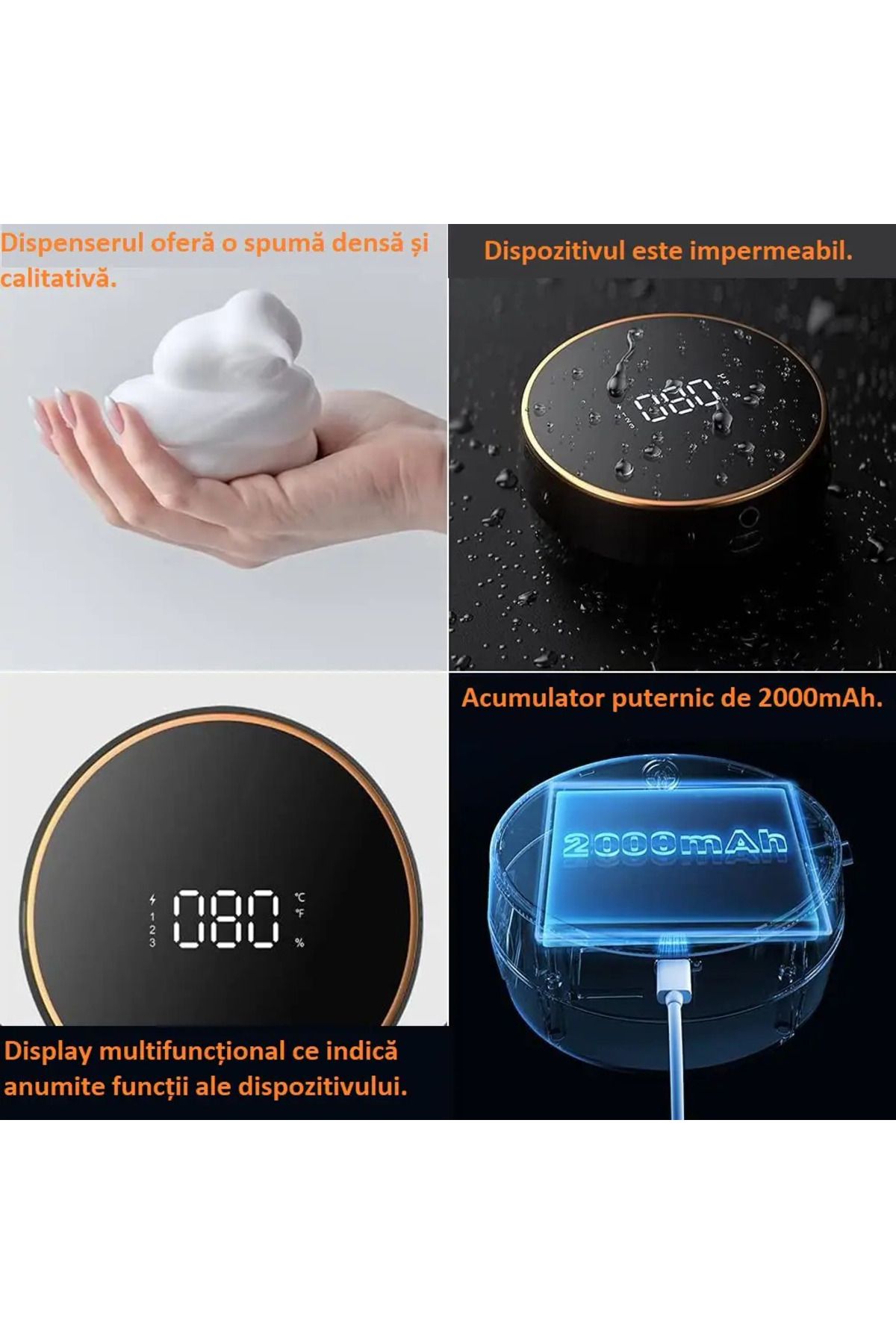 MOAWAVE-Dozator automat de săpun lichid, afișaj inteligent al temperaturii interne, 3 niveluri de distribuire a săpunului 8