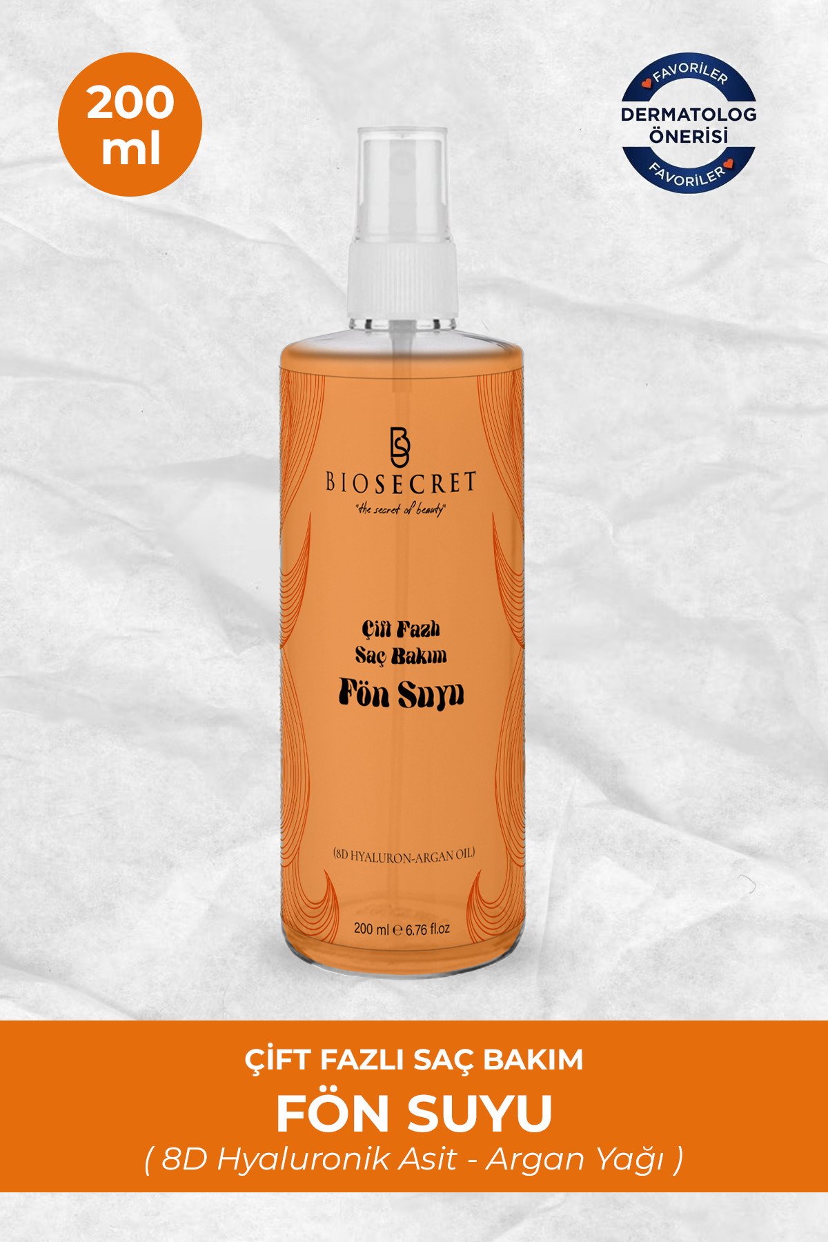 Biosecret Çift Fazlı Saç Bakım Fön Suyu (8d Hyaluron-Argan Oil) 200ml Bio82