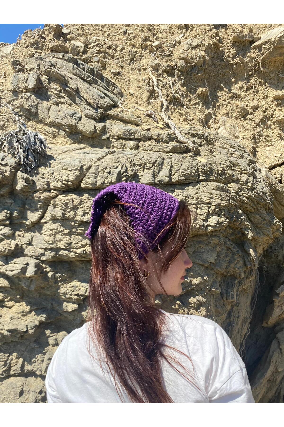 Dark Purple Glitter Mesh Model Bandana, Handmade Knit Bandana