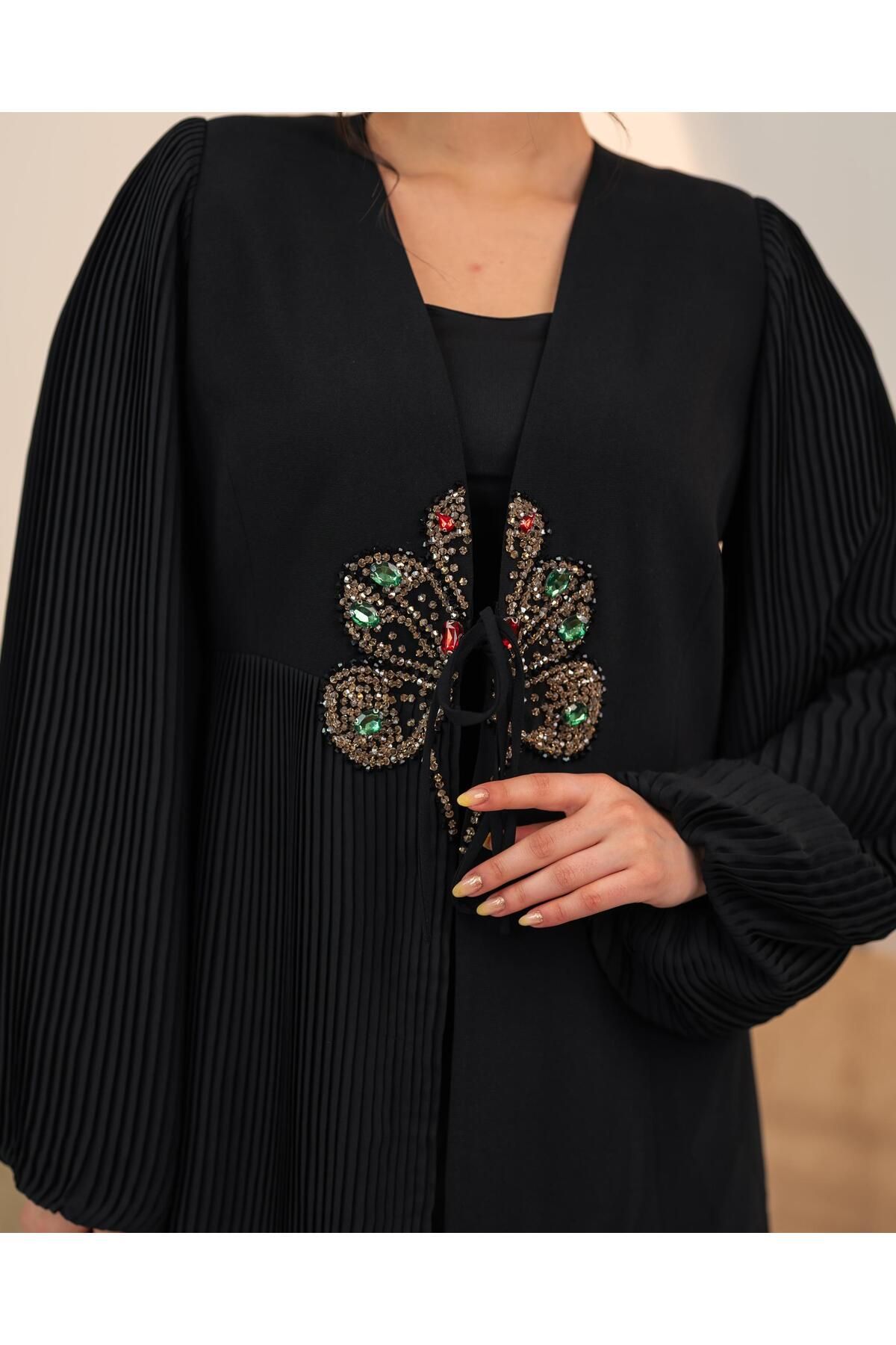 YAFA CLOTHING & ACCESSORIES-Pleated Jacket Trousers Double Suit Black 3
