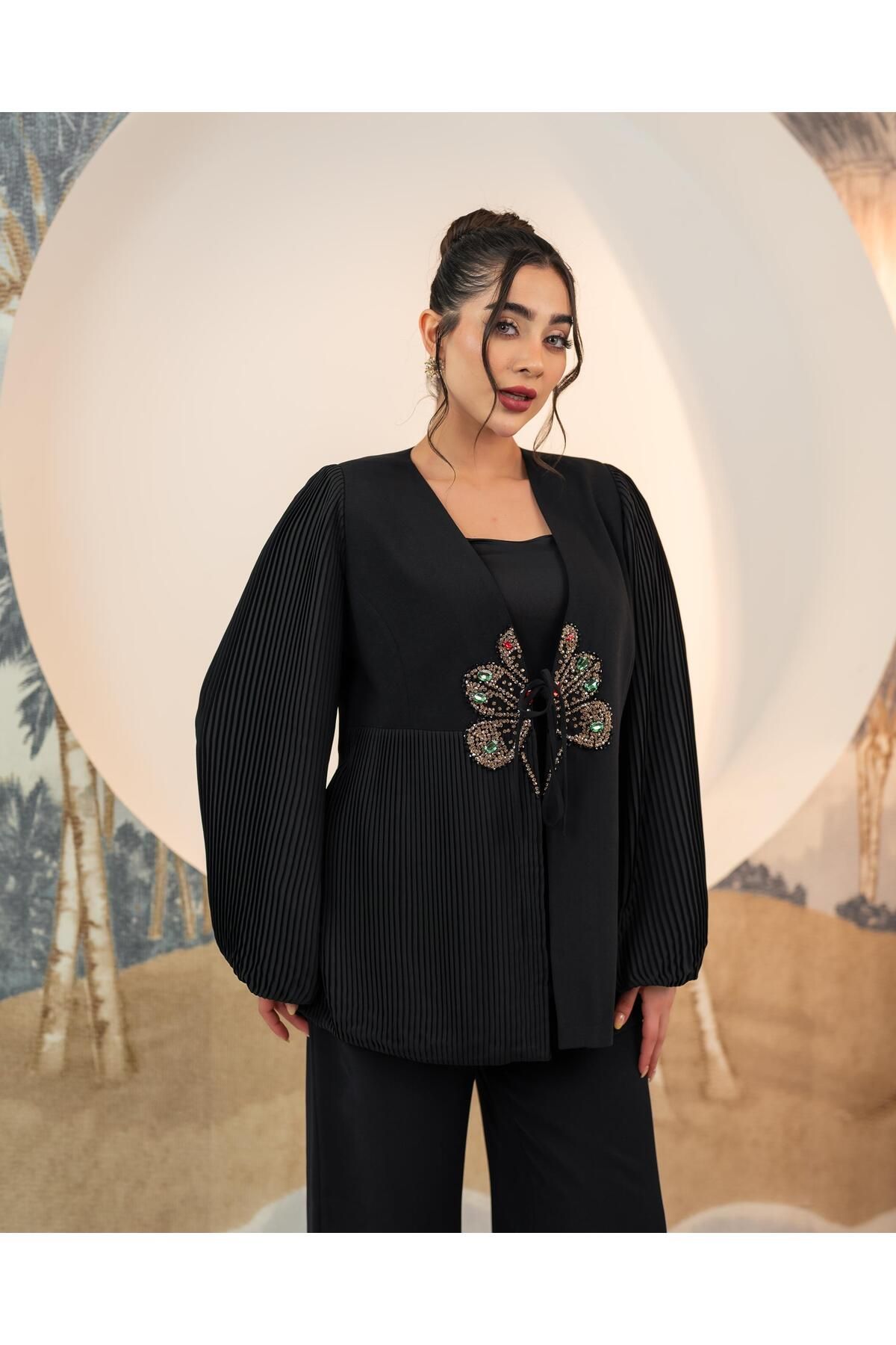 YAFA CLOTHING & ACCESSORIES-Pleated Jacket Trousers Double Suit Black 2