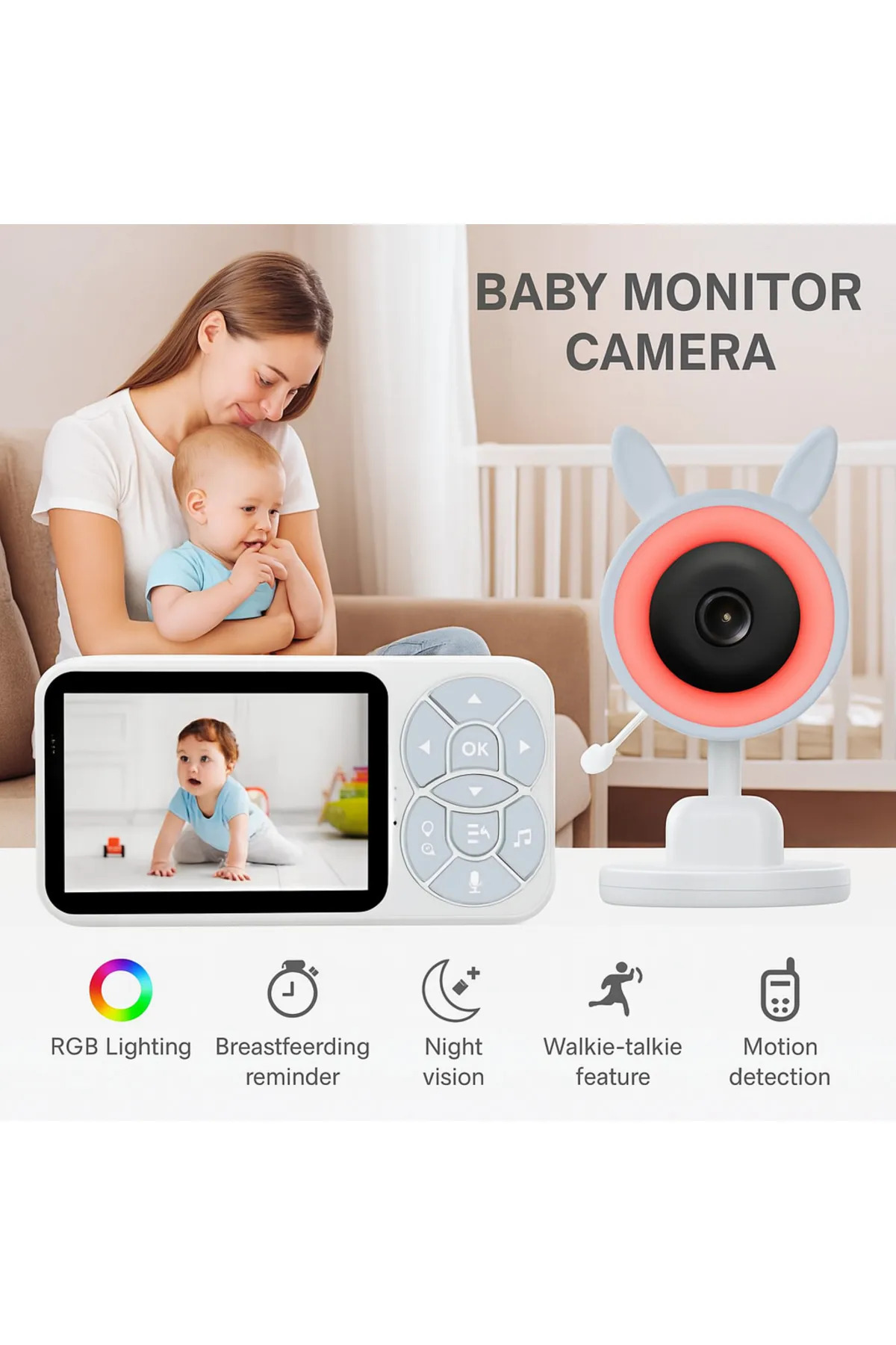 Fillikutum HD Gece Görüşlü Bebek Kamerası – Monitörlü, 2 Yönlü Ses, RGB Işıklı, Kumandalı Ekranlı Sistem fotoğrafı 3 (önizleme)