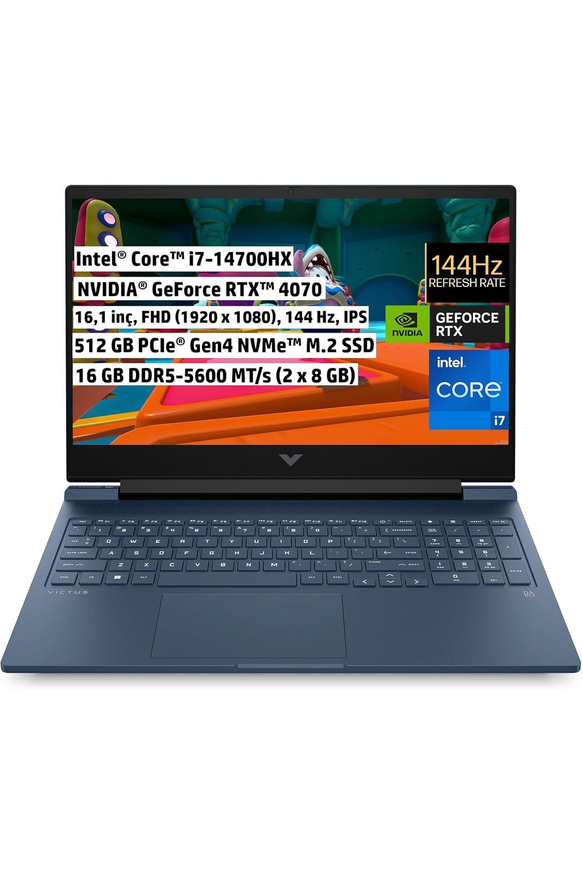 HP VICTUR I7-14700HX 16GB DDR5 512GB SSD RTX4070-8GB 16,1" 144Hz FREEDOS 9J227EA 