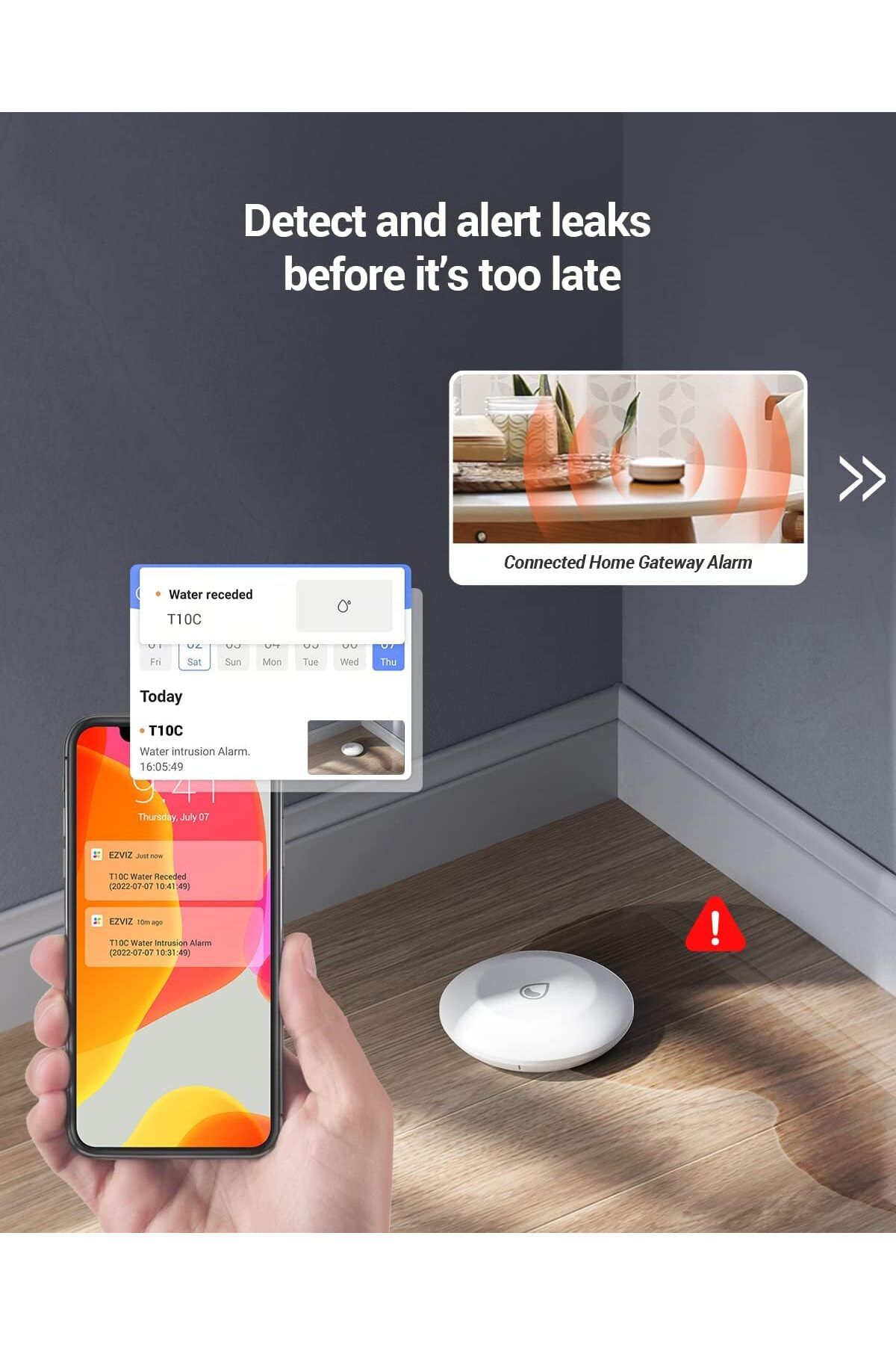 EZVIZ-T10C Zigbee Wireless Water Leak Detector for Home Automation Alarm System Use with A3 Gateway 5