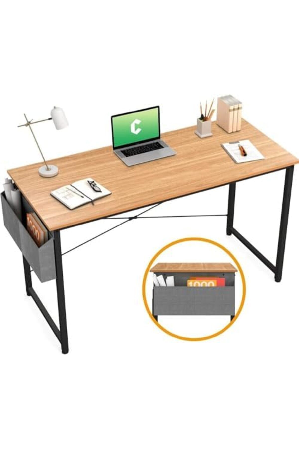 GENERAL-Small home computer desk with storage bag and hook, writing desk for studying and home office 6