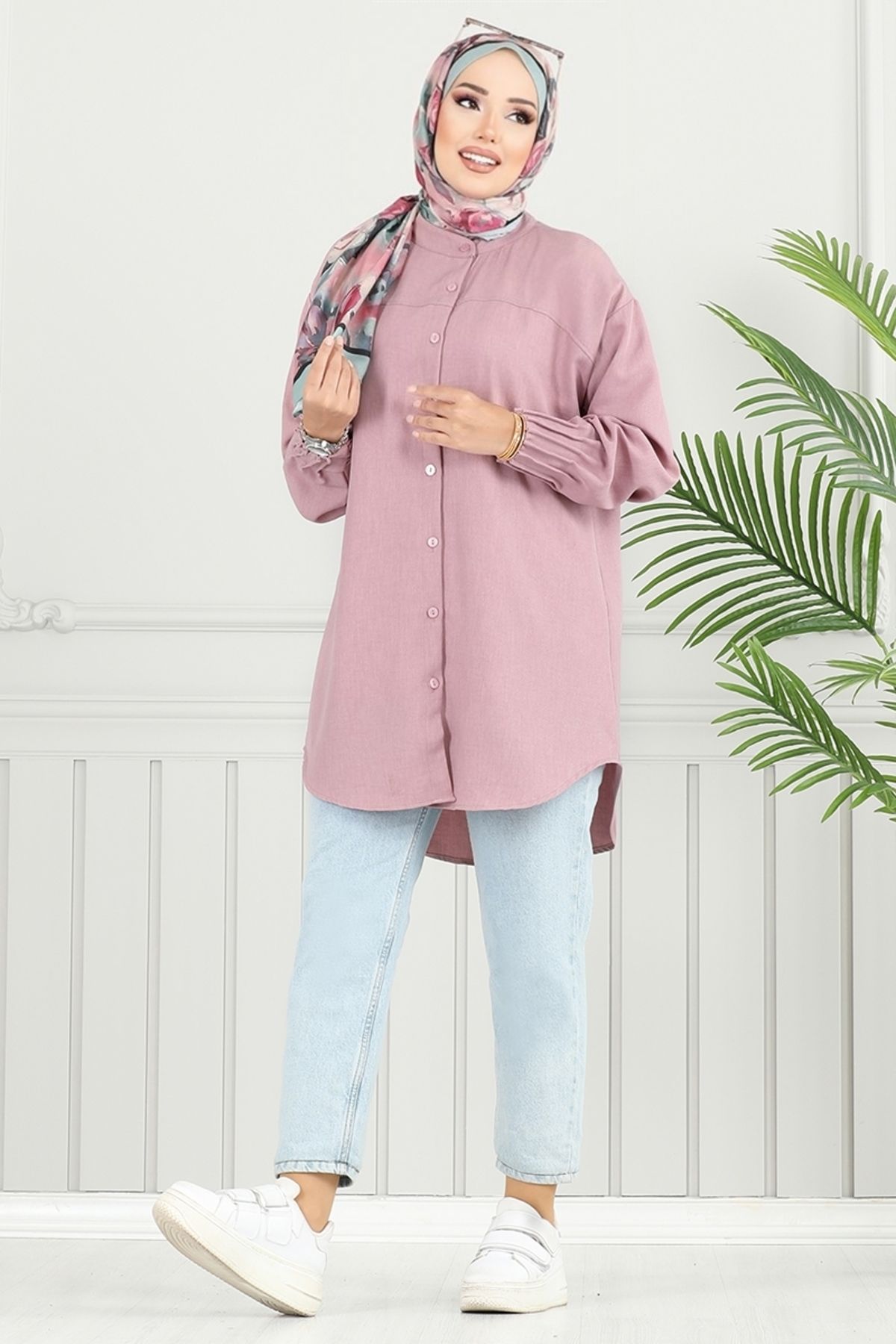 ModaMerve-Μανσέτα πλισέ Sofia Tunik 4033TGE913-M Ανοιχτό Dusty Rose 3