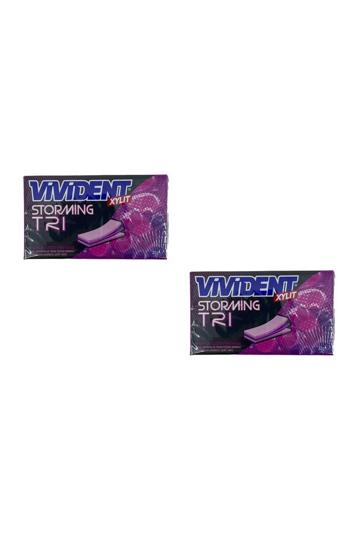 VİVİDENT XYLIT STORMING TRI ÇİLEK AHUDUDU FRENK ÜZÜMÜ 33G