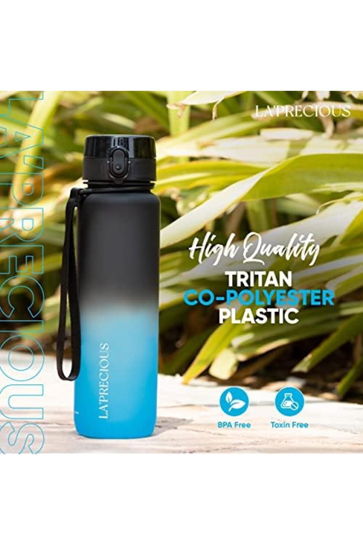 LA' PRECIOUS-Water Bottle for Adults, 1 liter-USA Tritan Material, Non-Toxic BPA Free, Fast Flow, Fl 3