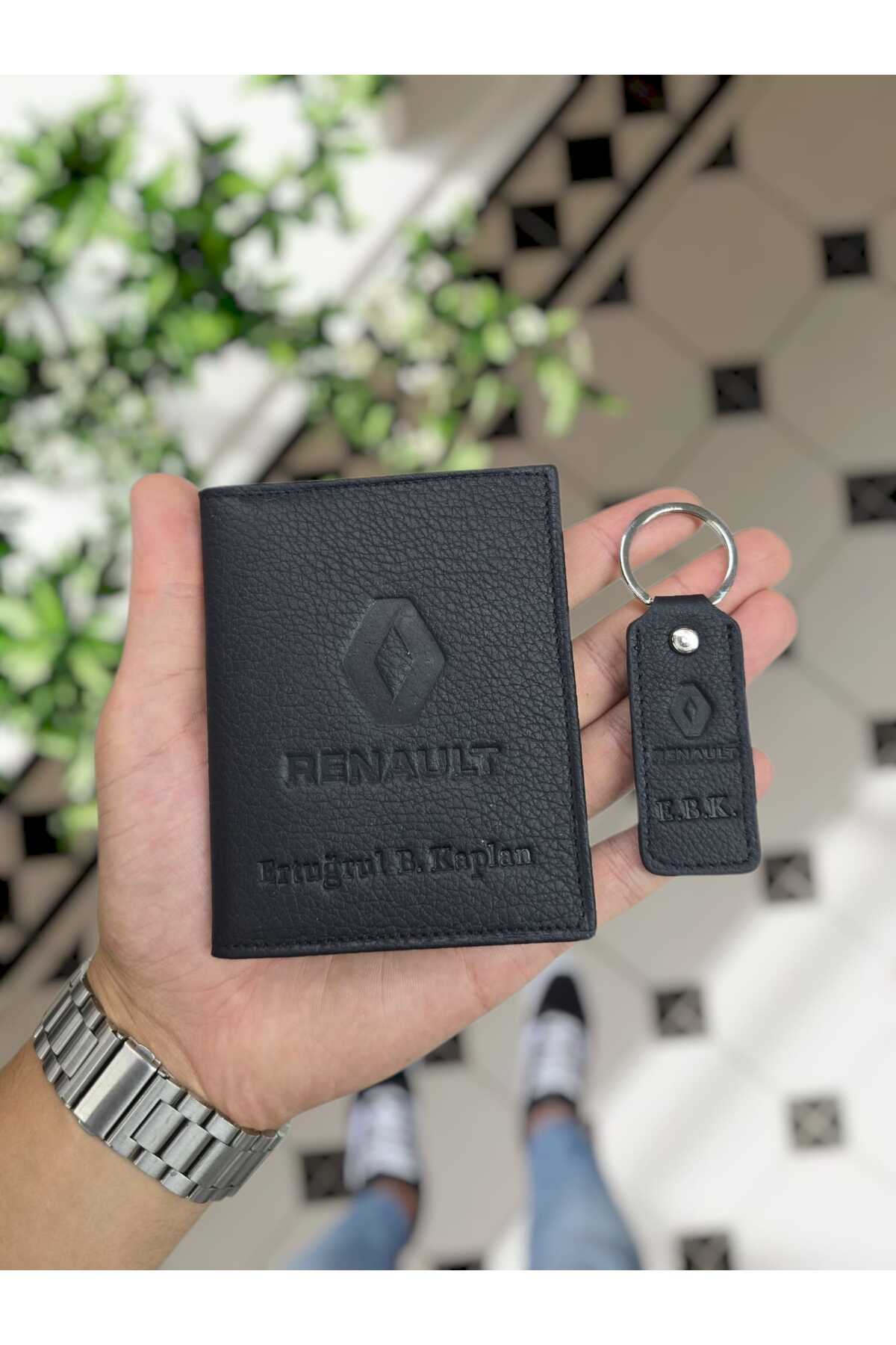 RENAULT Car Compatible 1904 Genuine Leather Car License Case and Keychain