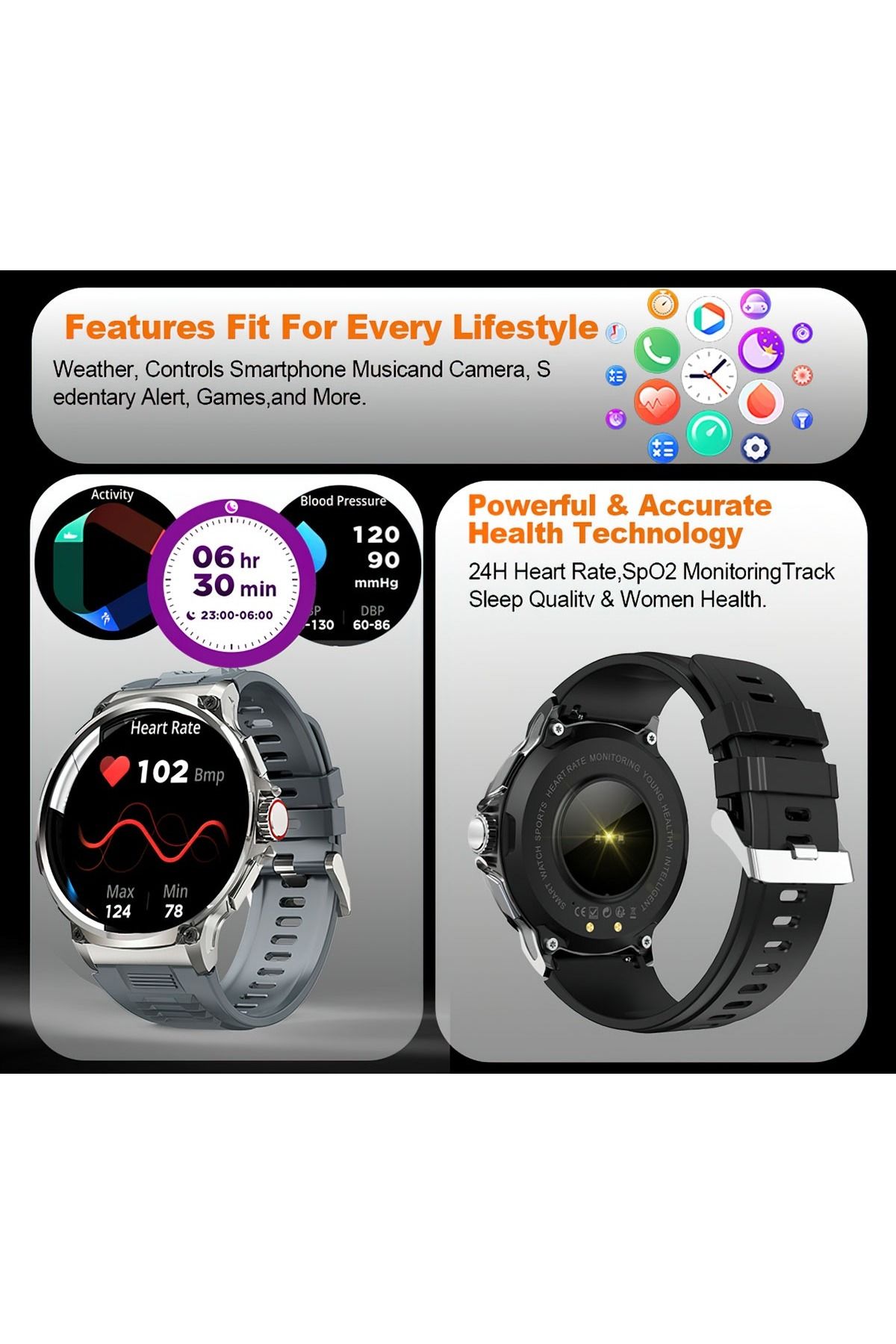 Singlait-SQ69 Smartwatch, voice call, notifications, health monitoring, physical activities – Gray 3