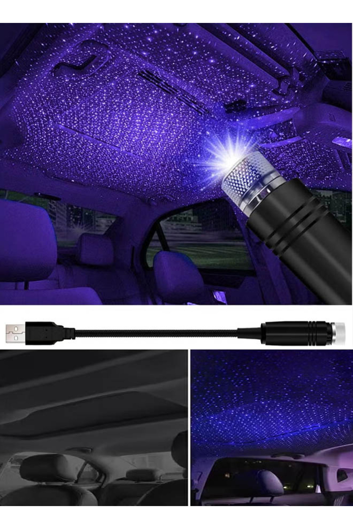 مصباح360 درجة بروجيكتور للسيارة بإضاءة نجوم ومزود بمنفذ USB