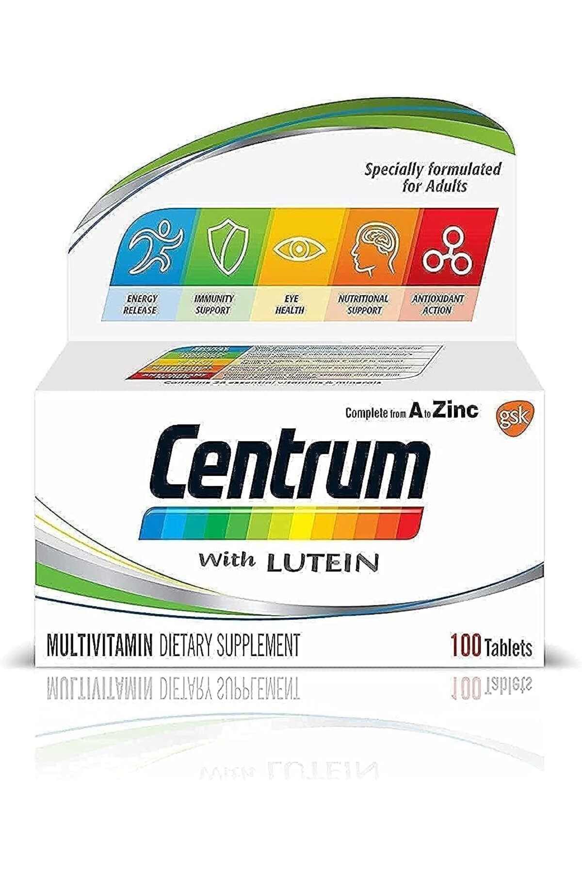 Centrum-مع اللوتين، مكملات فيتامين أ والزنك للبالغين مع فيتامين ب، ج، د، والمعادن، والعناصر الغذائية 1