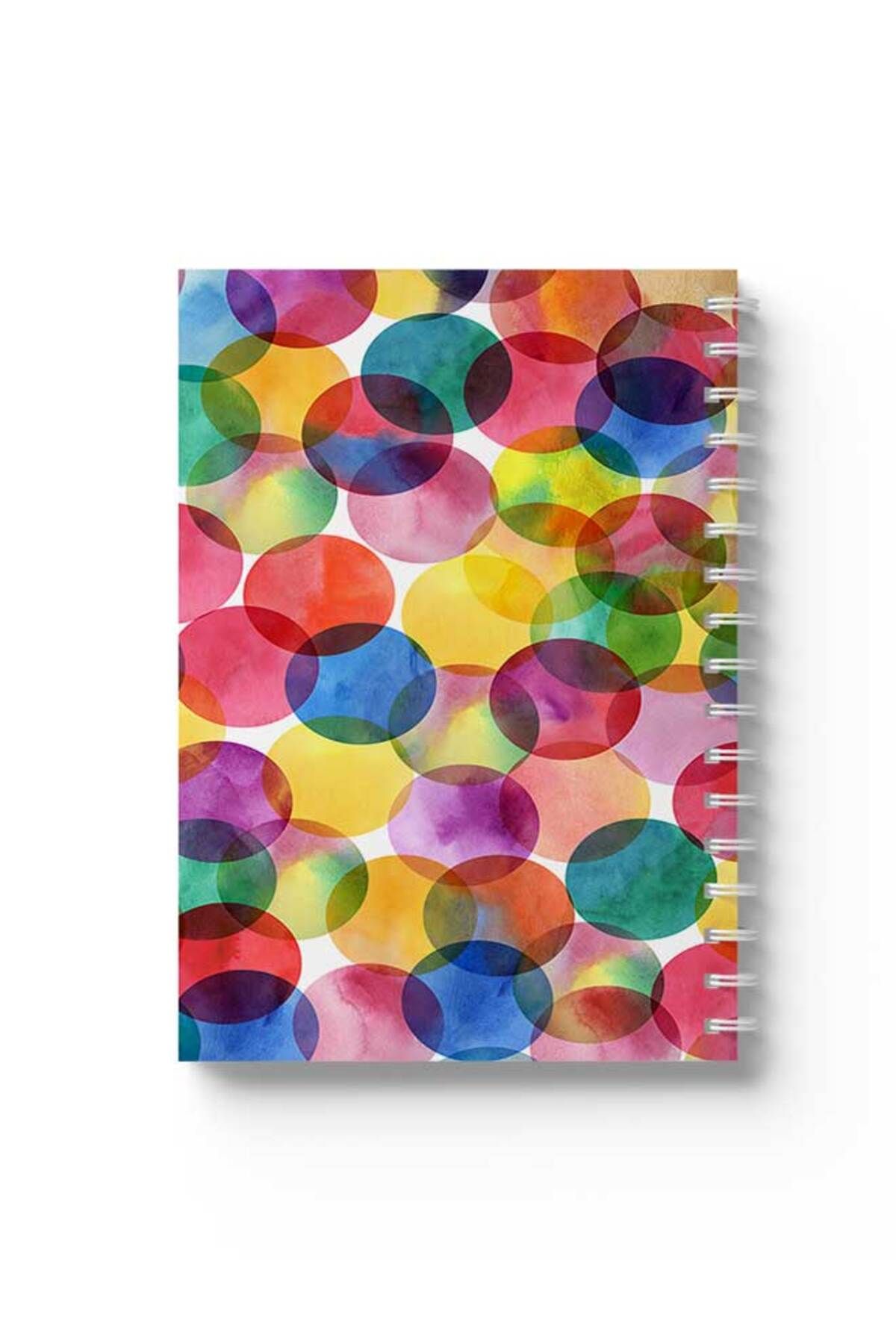 LOWHA-Spiral Notebook with Front and Back Hard Covers Featuring Colourful Circles Design 1