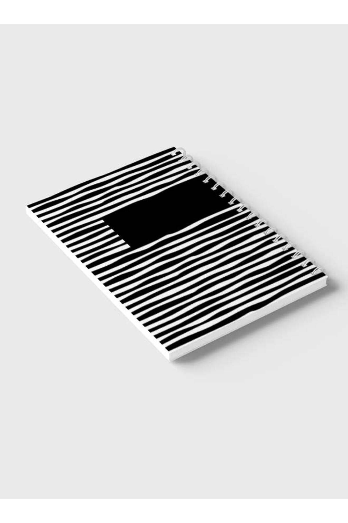 LOWHA-Spiral Notebook with Front and Back Hard Covers Featuring Flat Black & White Lines Design 6