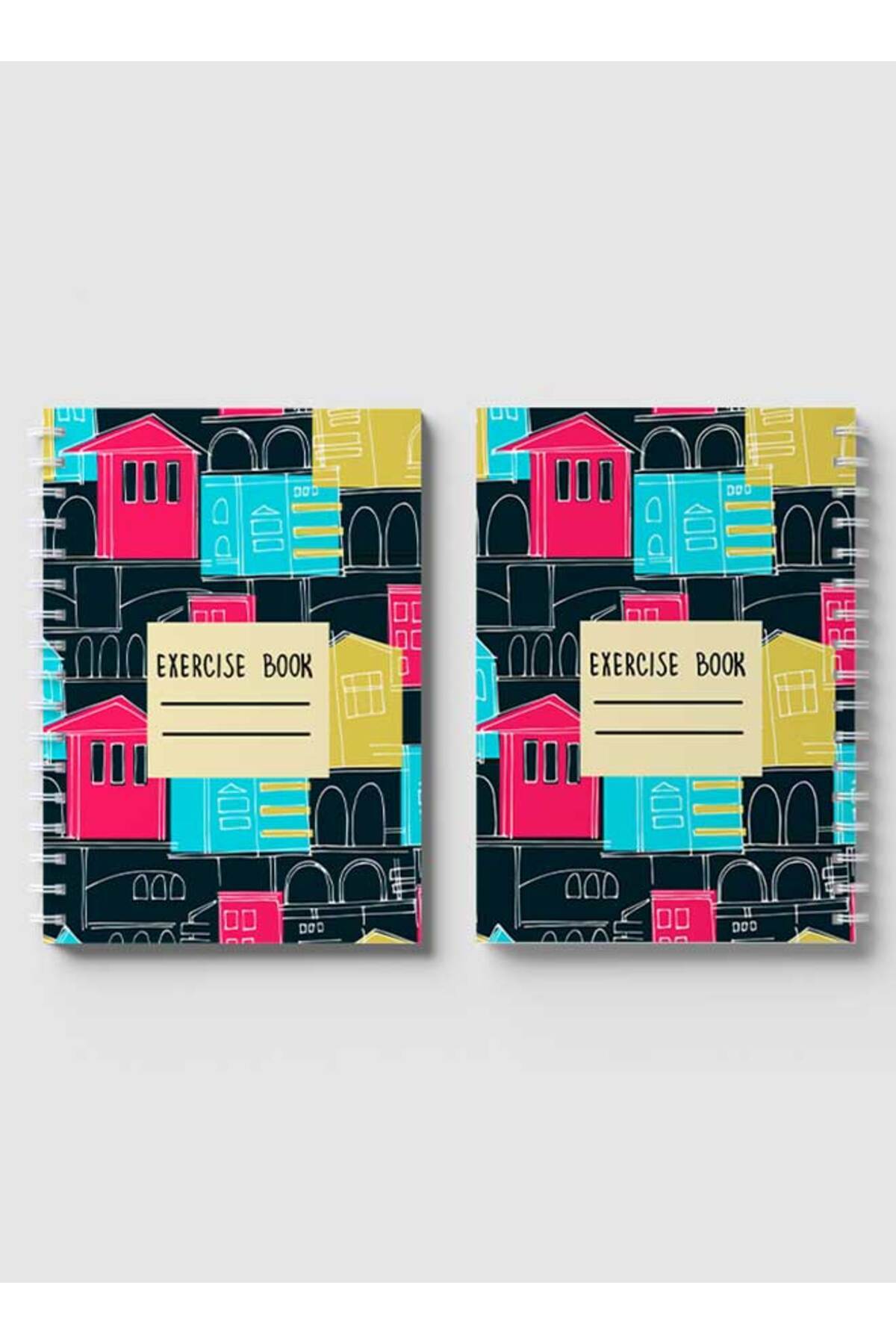 LOWHA-Spiral Notebook with Front and Back Hard Covers Featuring Patterns with Cityscapes Design 4