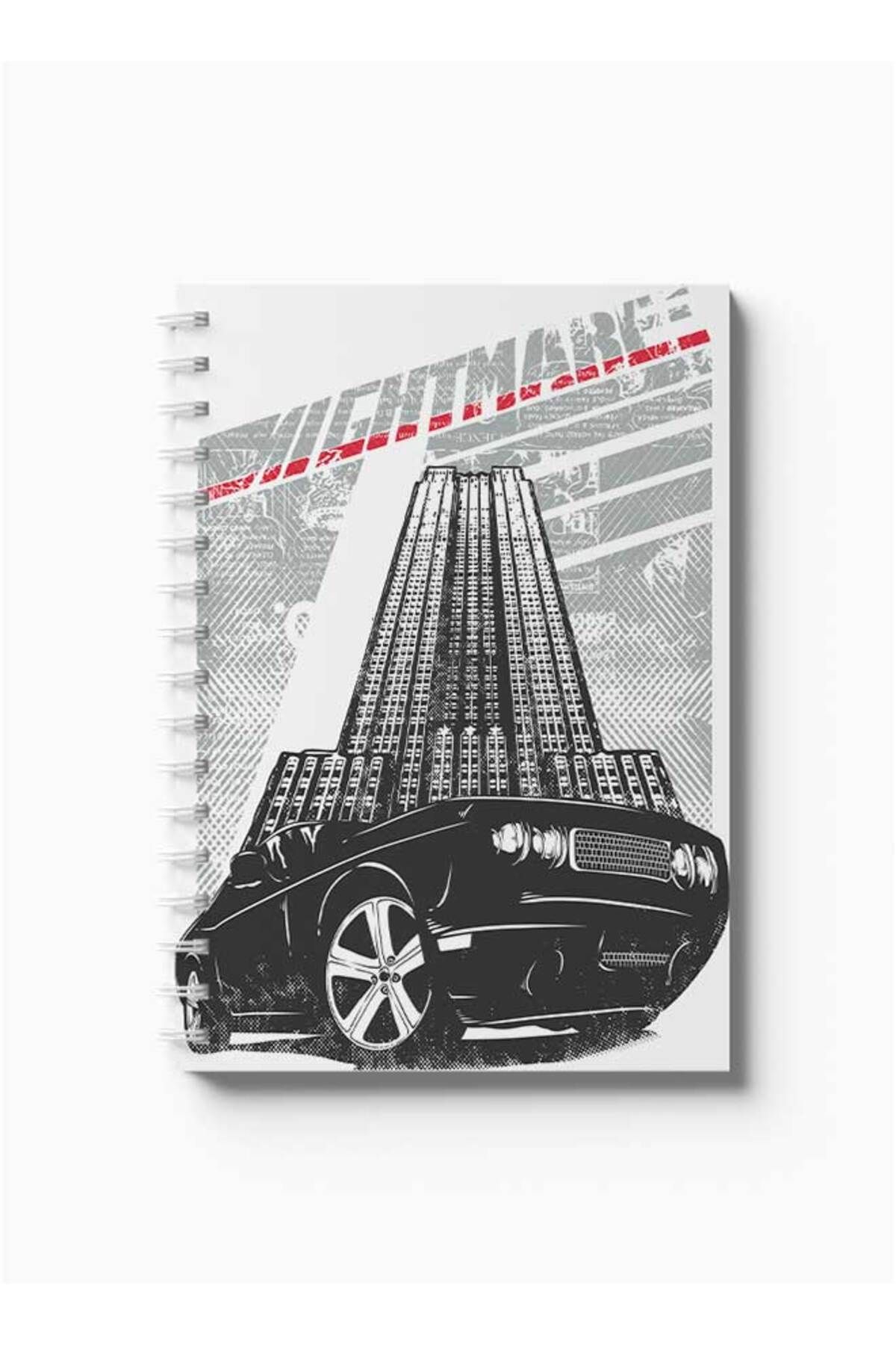 LOWHA-Spiral Notebook with Front and Back Hard Covers Featuring Car with Building Design 5