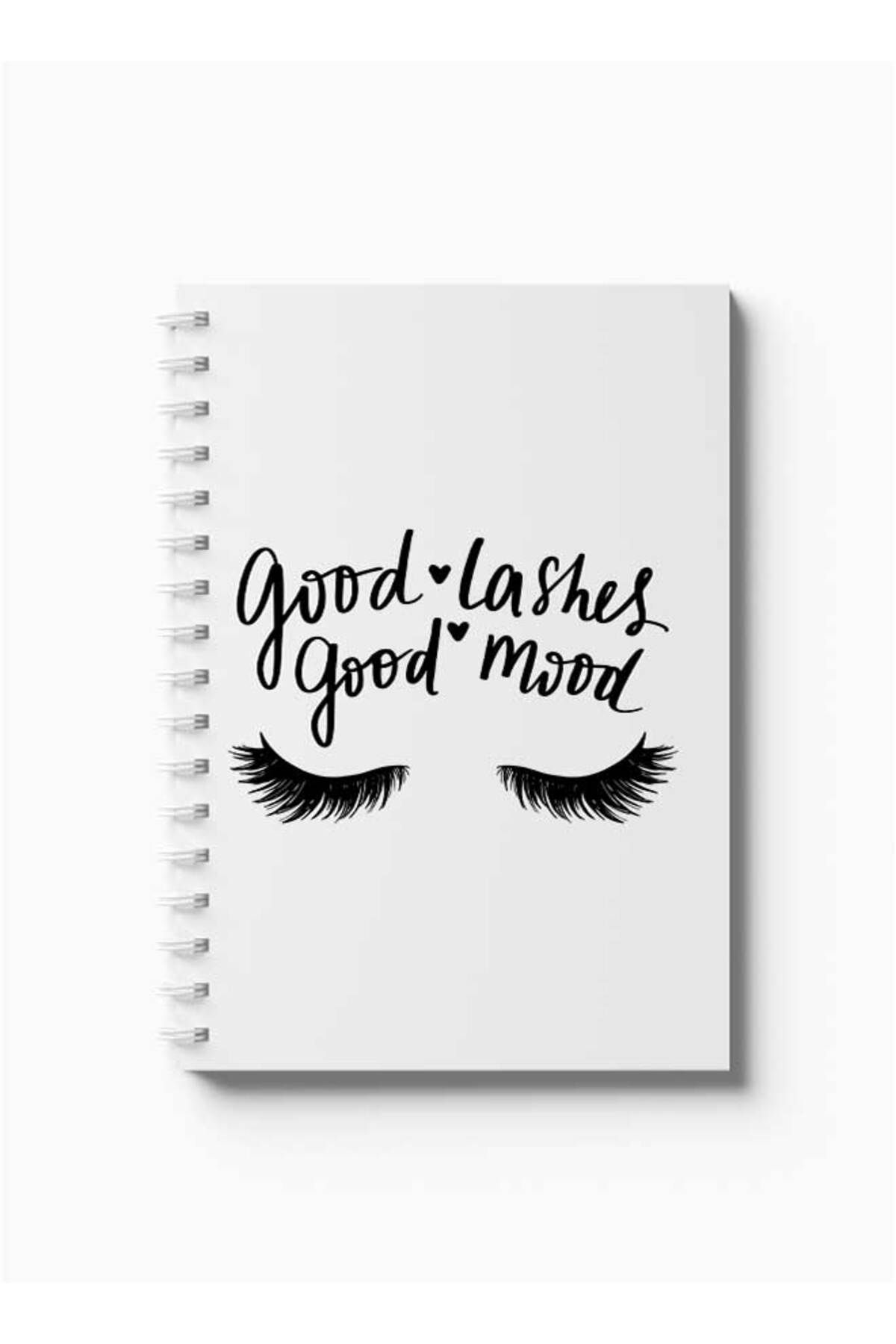 LOWHA-Spiral Notebook with Front and Back Hard Covers Featuring Good Lashes Good Mood Design 5