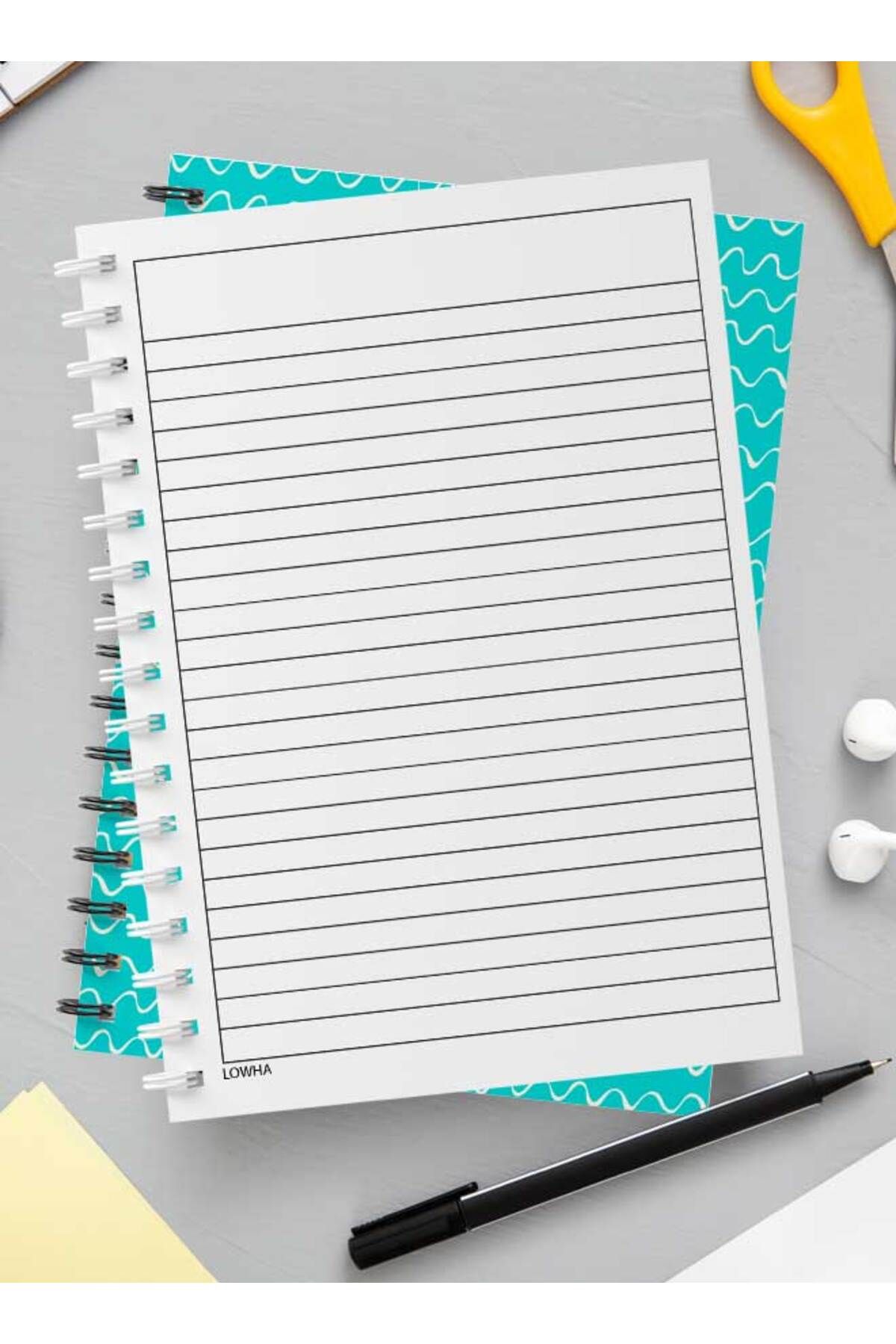 LOWHA-Spiral Notebook with Front and Back Hard Covers Featuring Waves Design 3