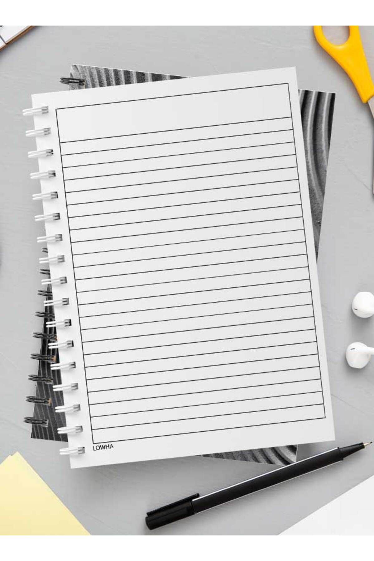 LOWHA-Spiral Notebook with Front and Back Hard Covers Featuring Abstract Concrete Wavy Lines Design 3
