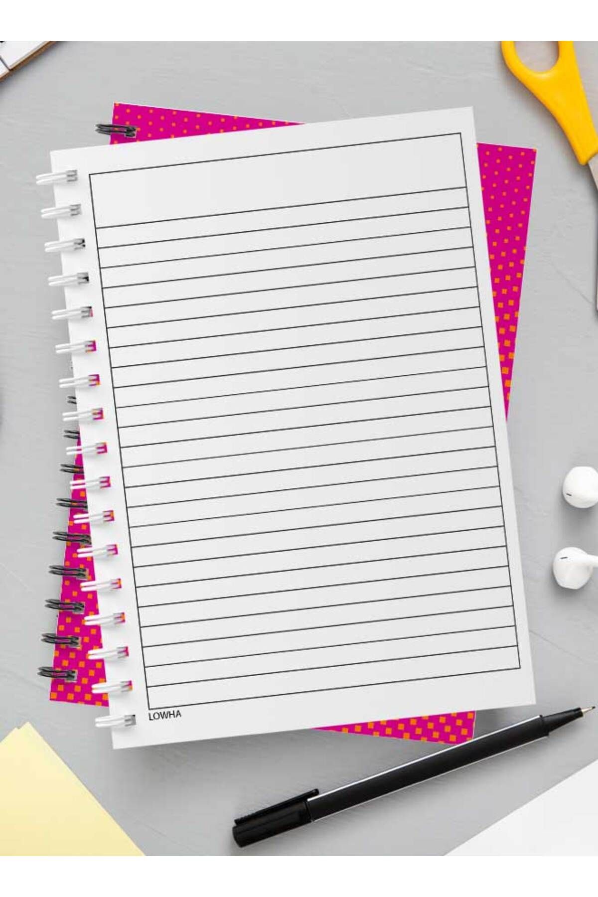 LOWHA-Spiral Notebook with Front and Back Hard Covers Featuring Square Halftone Yellow Design 3