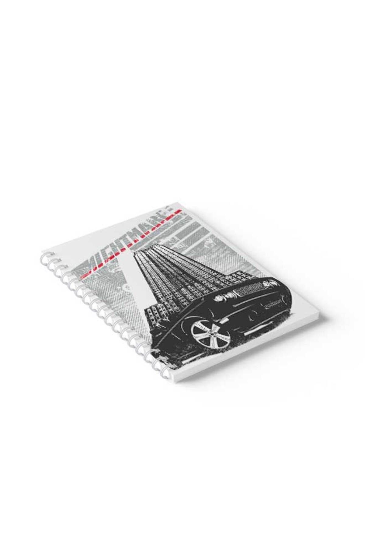 LOWHA-Spiral Notebook with Front and Back Hard Covers Featuring Car with Building Design 2