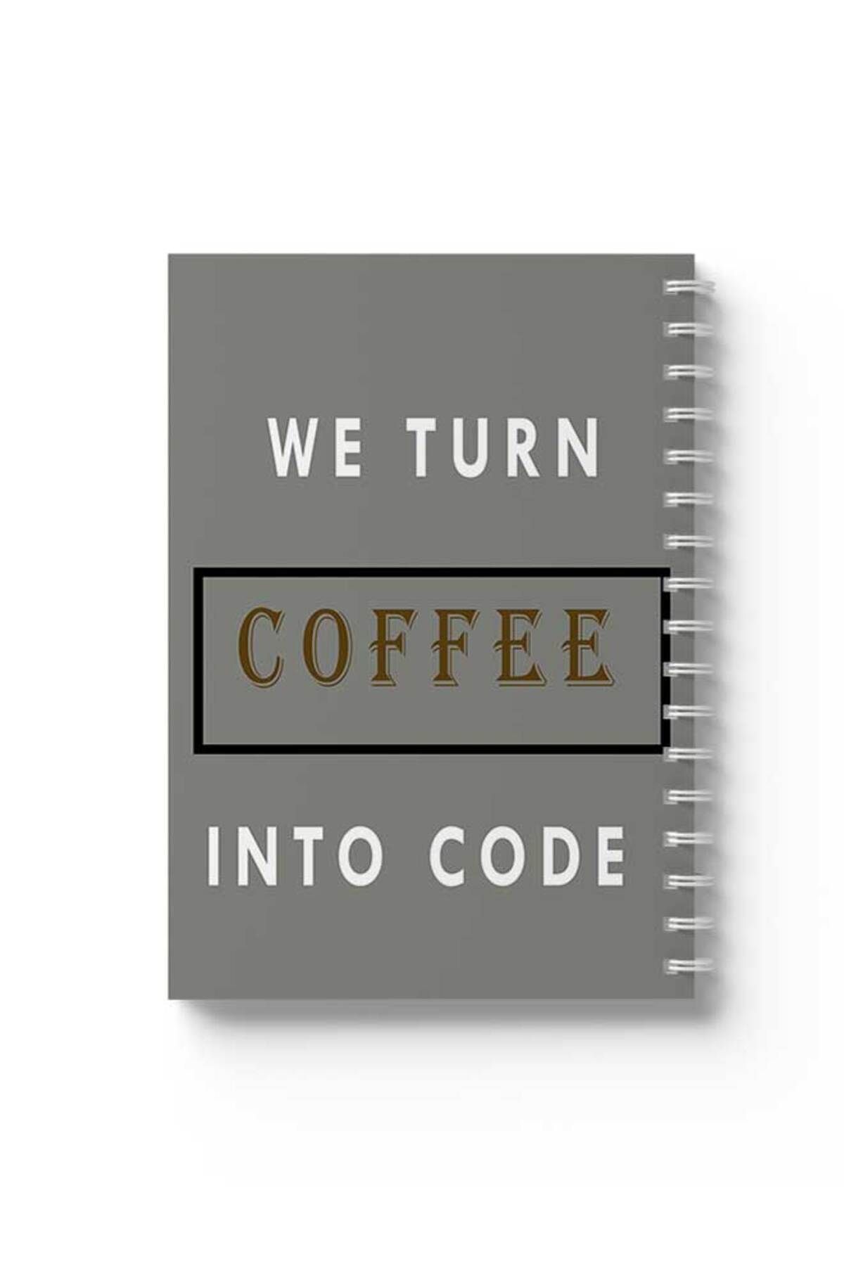 LOWHA-Spiral Notebook with Front and Back Hard Covers Featuring We Turn Coffee Into Code Design 1