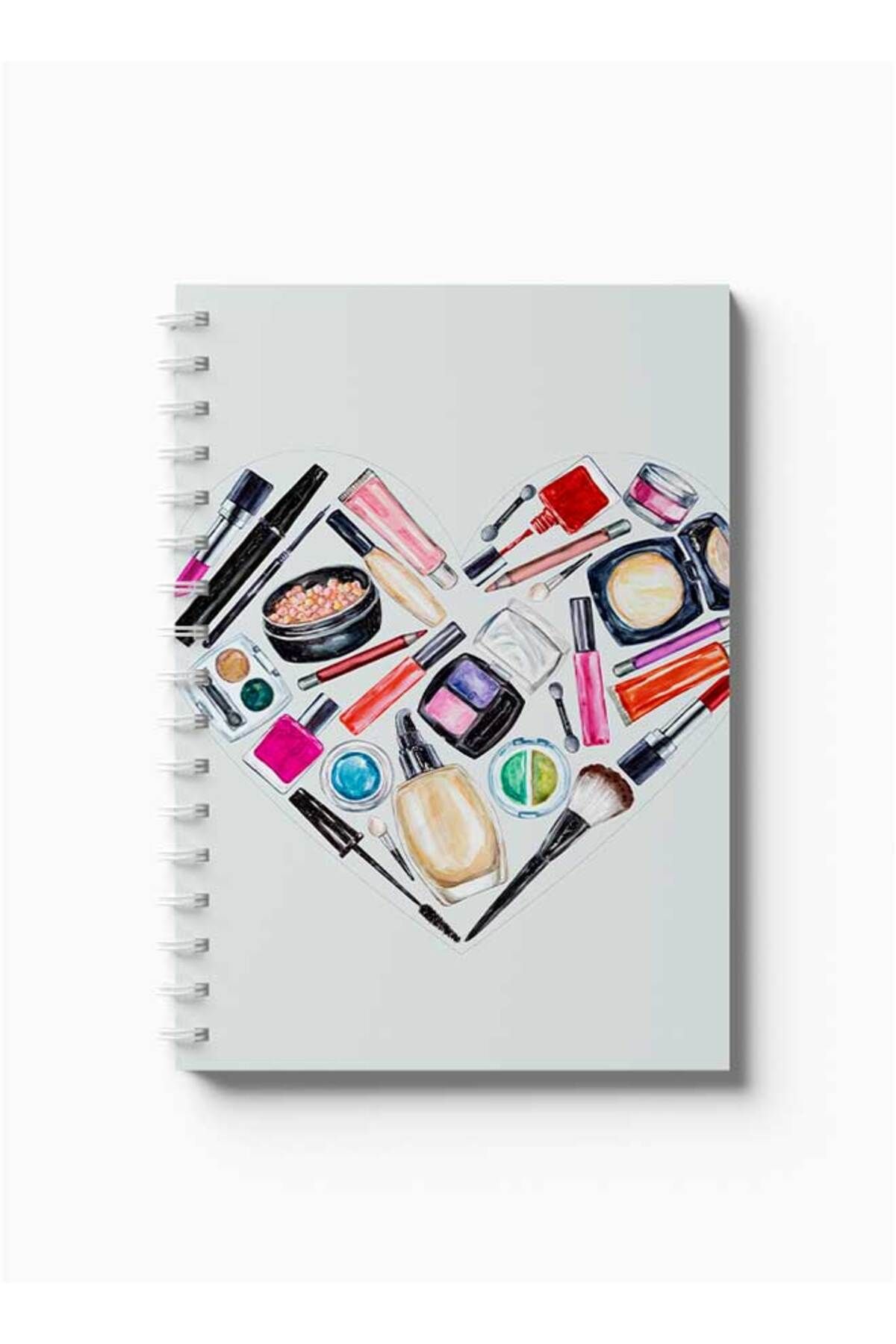 LOWHA-Spiral Notebook with Front and Back Hard Covers Featuring Make up Heart Design 5