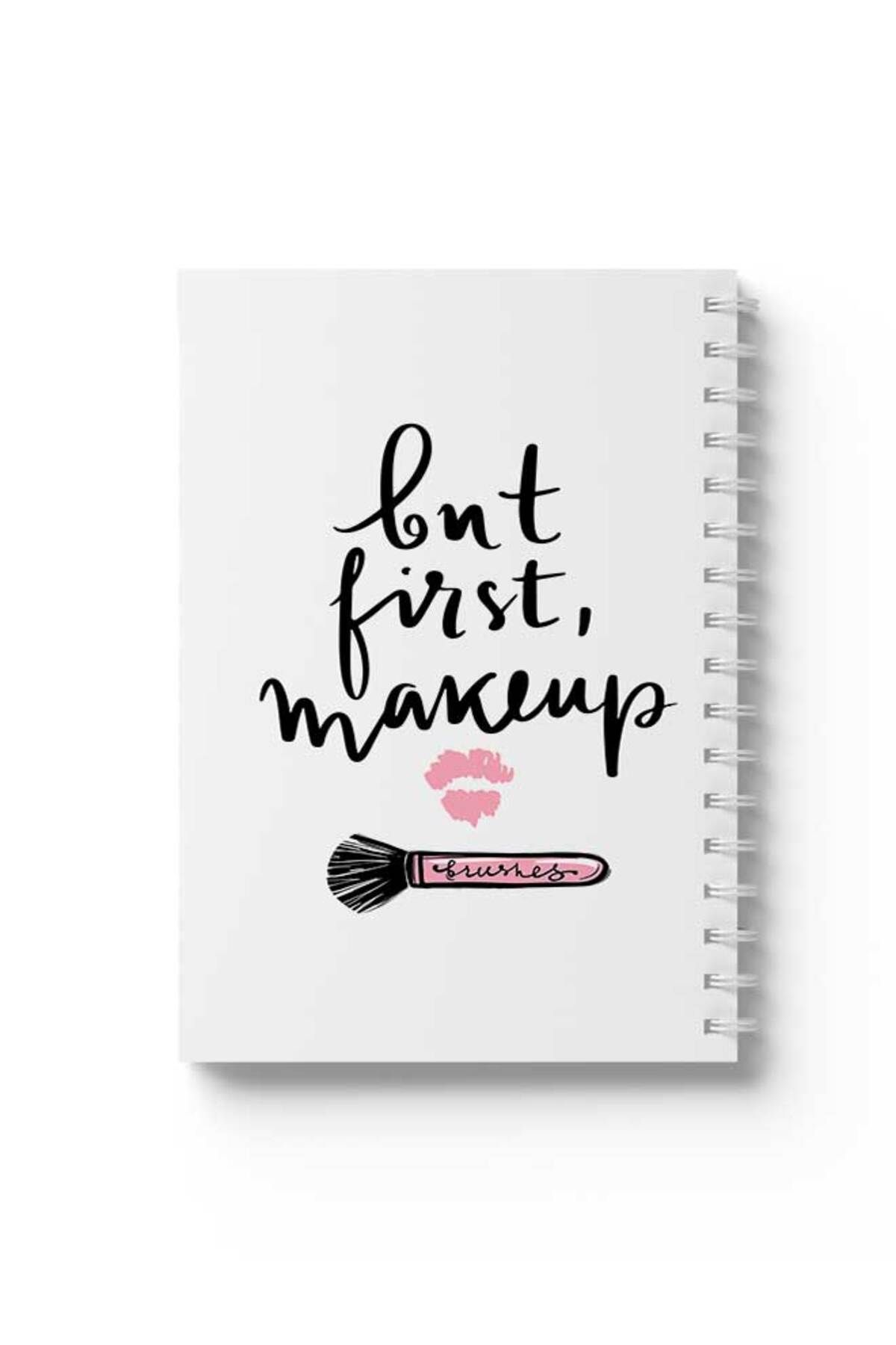 LOWHA-Spiral Notebook with Front and Back Hard Covers Featuring But First Makeup Design 1