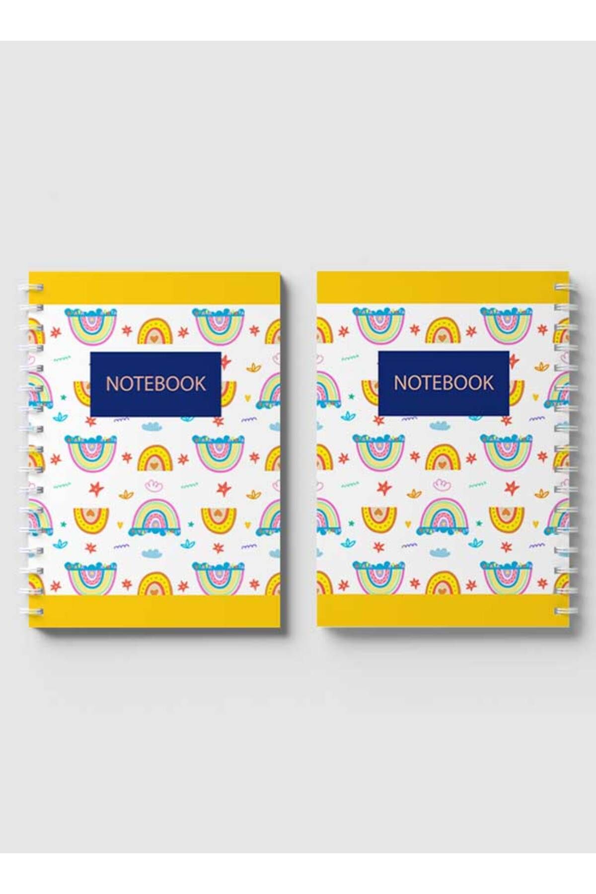 LOWHA-Spiral Notebook with Front and Back Hard Covers Featuring Boho Rainbow Design 4