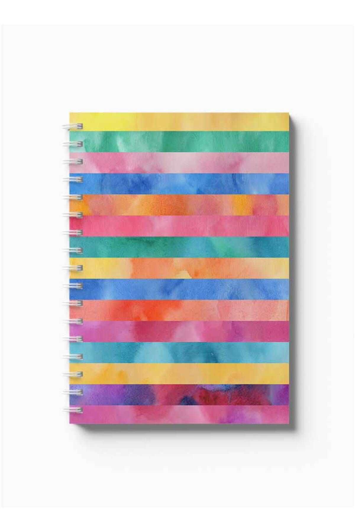 LOWHA-Spiral Notebook with Front and Back Hard Covers Featuring Colourful Stripes Design 5