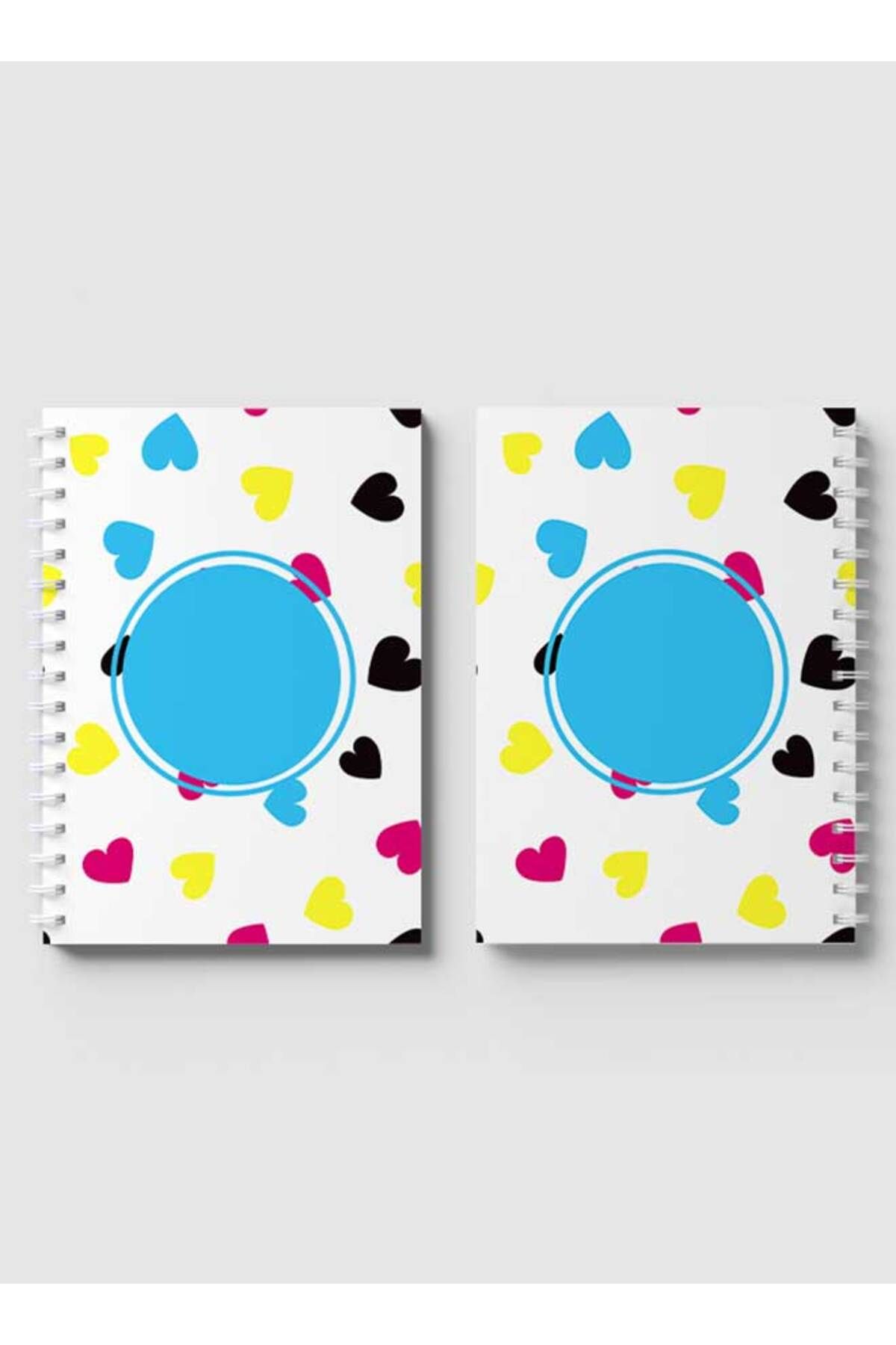 LOWHA-Spiral Notebook with Front and Back Hard Covers Featuring Colored Hearts Design 4