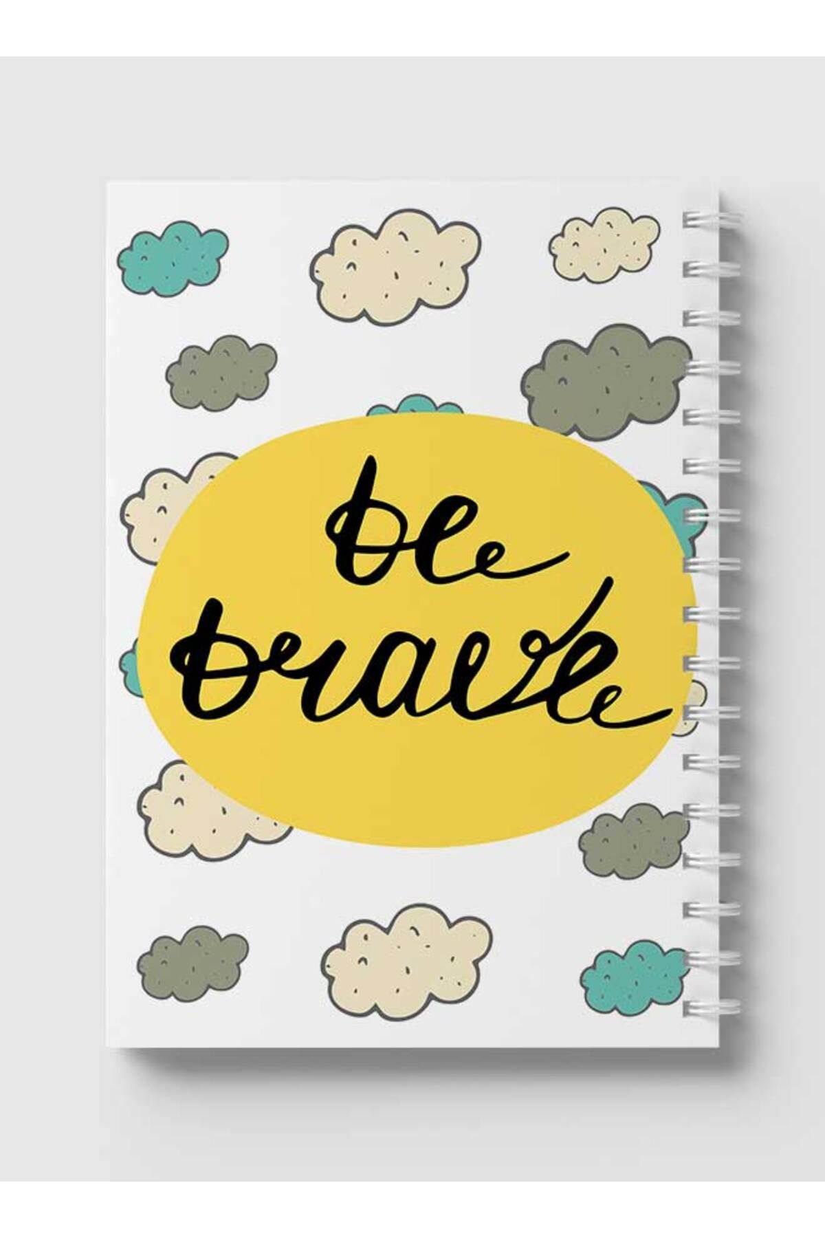 LOWHA-Spiral Notebook with Front and Back Hard Covers Featuring Be Brave Doodle Clouds Design 5
