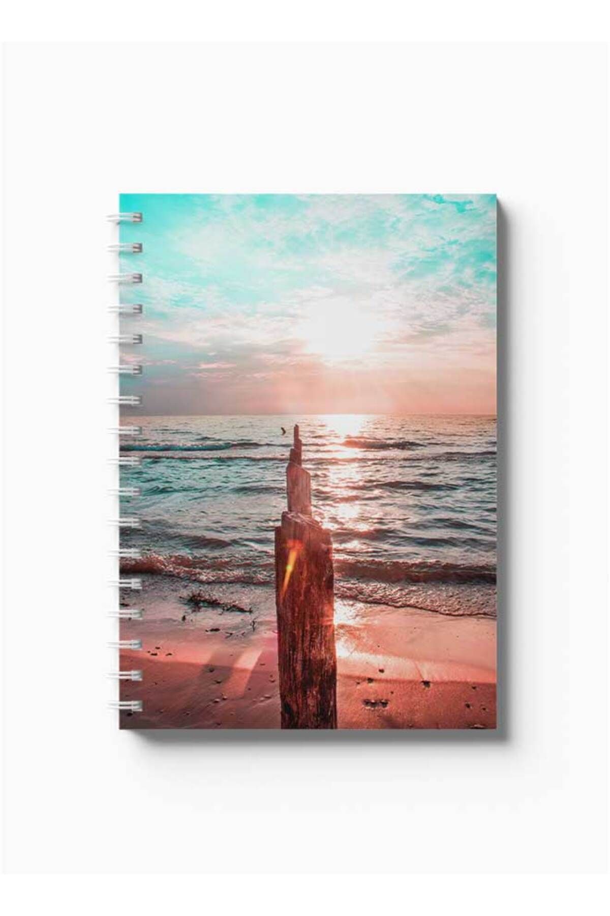 LOWHA-Spiral Notebook with Front and Back Hard Covers Featuring Beach Design 5