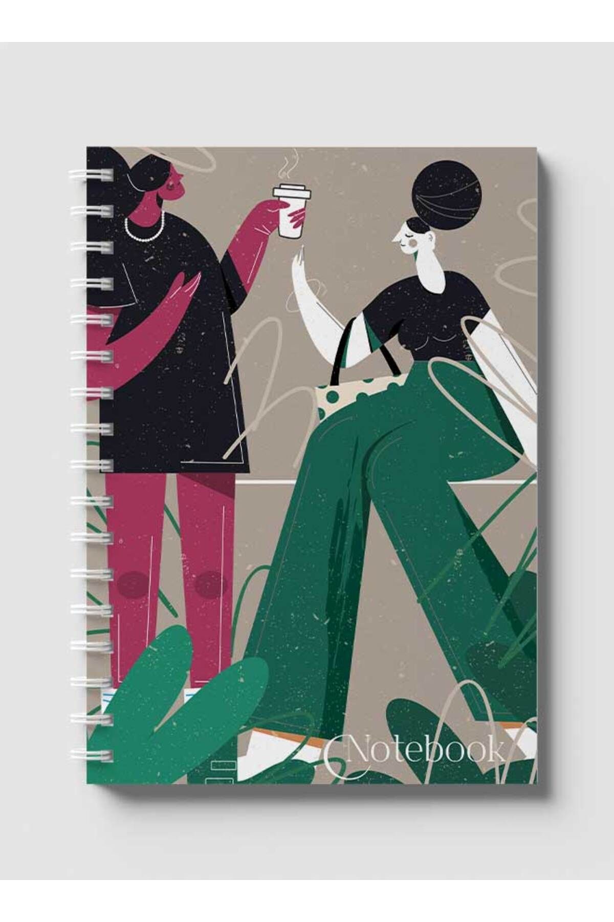 LOWHA-Spiral Notebook with Front and Back Hard Covers Featuring Classical Theme Having Coffee Design 1