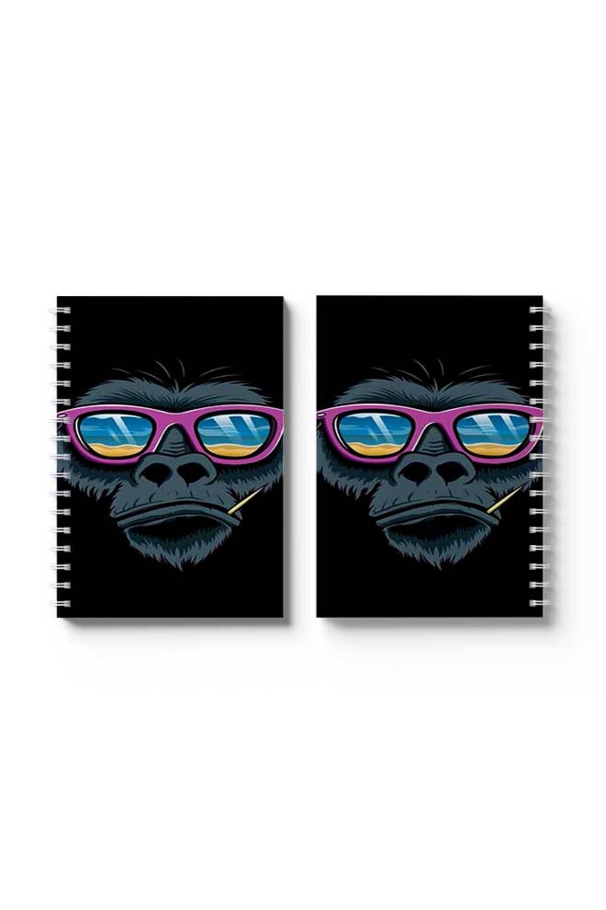 LOWHA-Spiral Notebook with Front and Back Hard Covers Featuring Monkey with Glasses Design 4